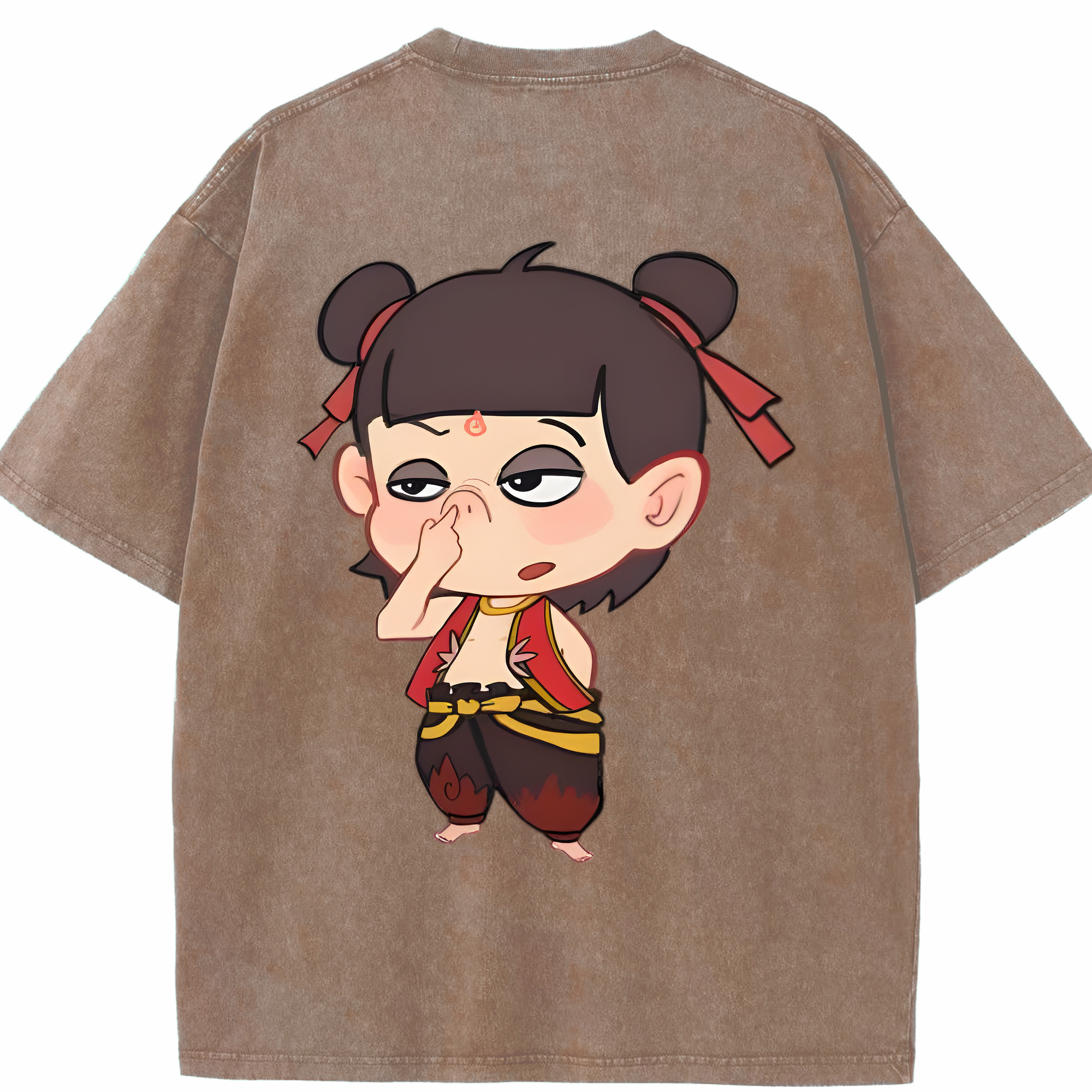 （画像用） Ne Zha 2 ナタ 魔童の大暴れ 綿100% ヴィンテージ風 半袖Tシャツ（背面プリント）