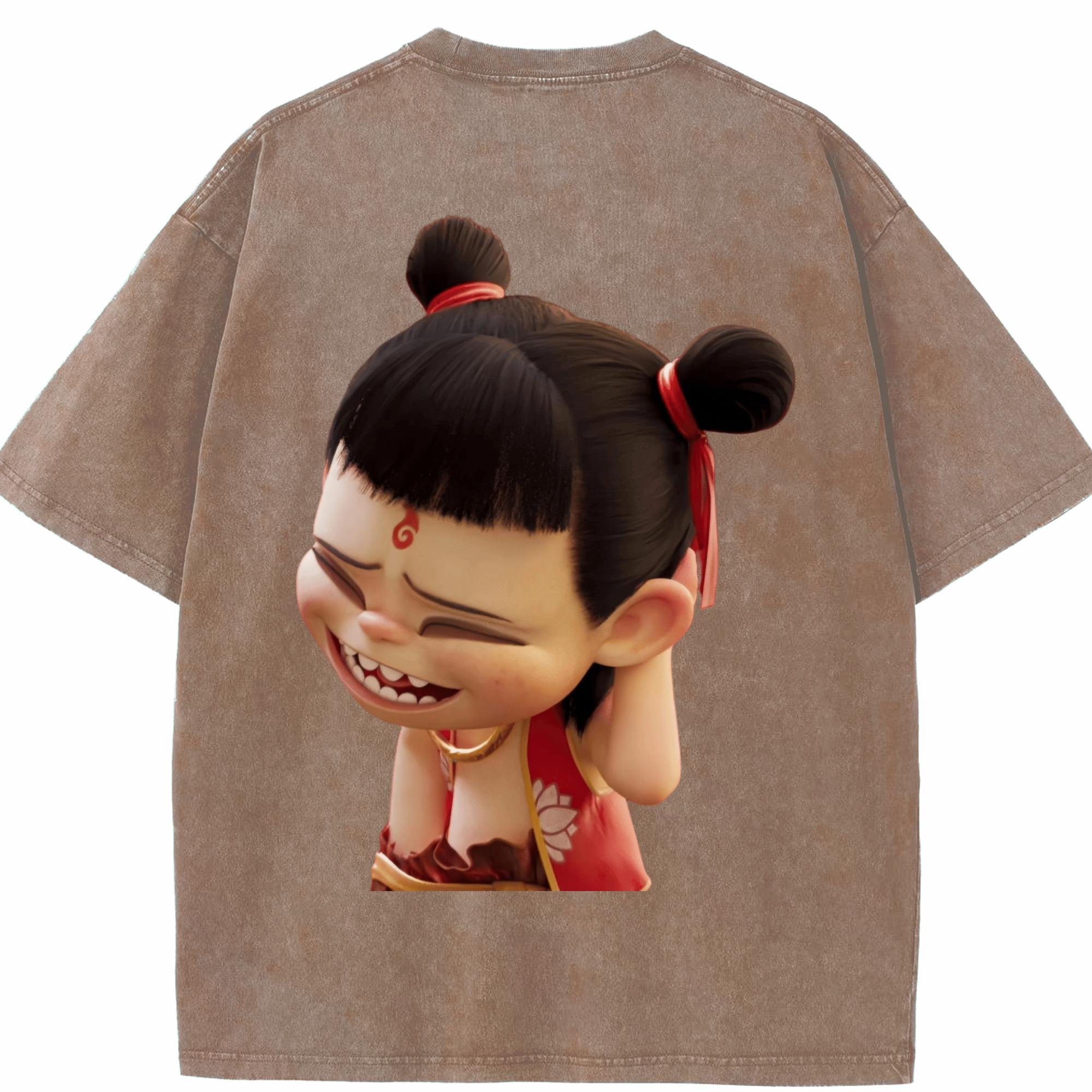 （画像用） Ne Zha 2 ナタ 魔童の大暴れ 綿100% ヴィンテージ風 半袖Tシャツ（背面プリント）