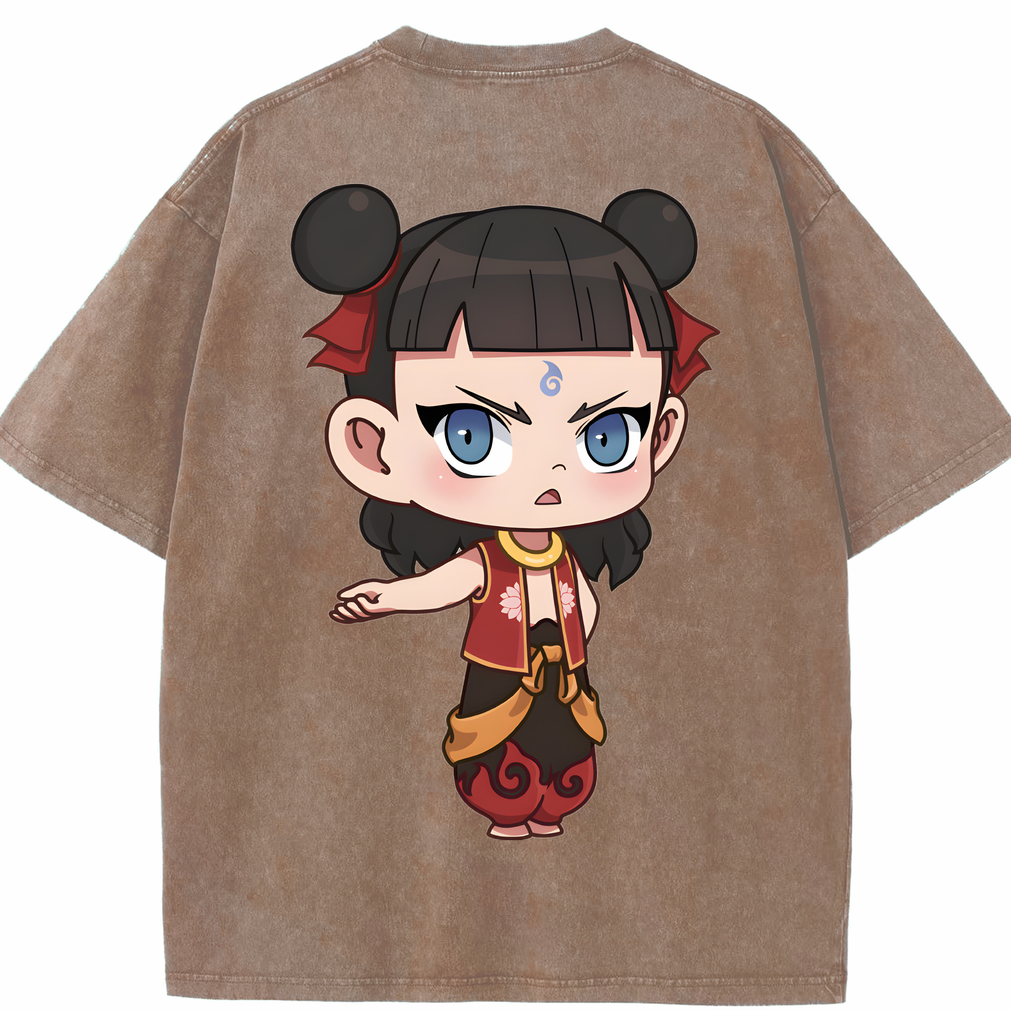 （画像用） Ne Zha 2 ナタ 魔童の大暴れ 綿100% ヴィンテージ風 半袖Tシャツ（背面プリント）