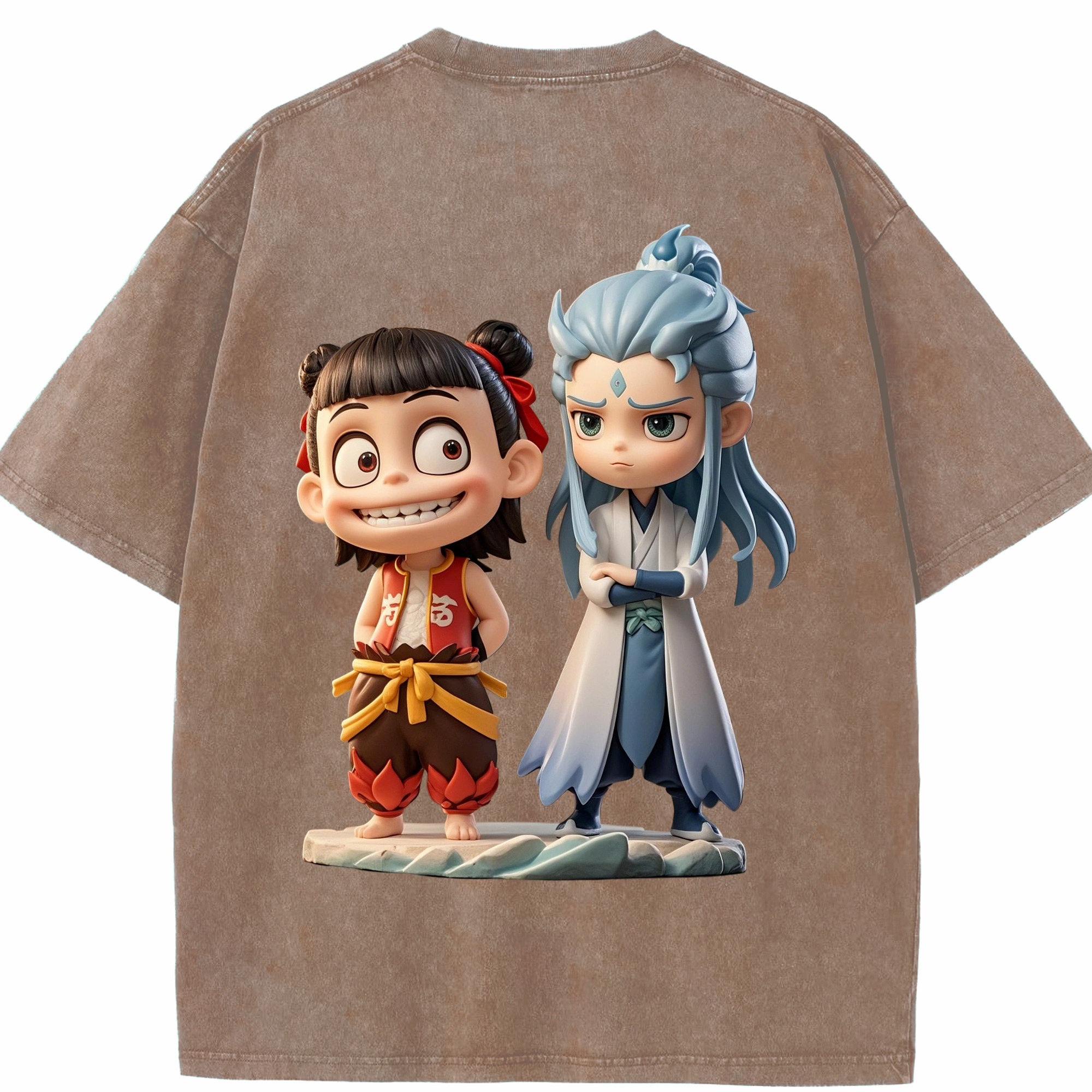 （画像用） Ne Zha 2 ナタ 魔童の大暴れ 綿100% ヴィンテージ風 半袖Tシャツ（背面プリント）