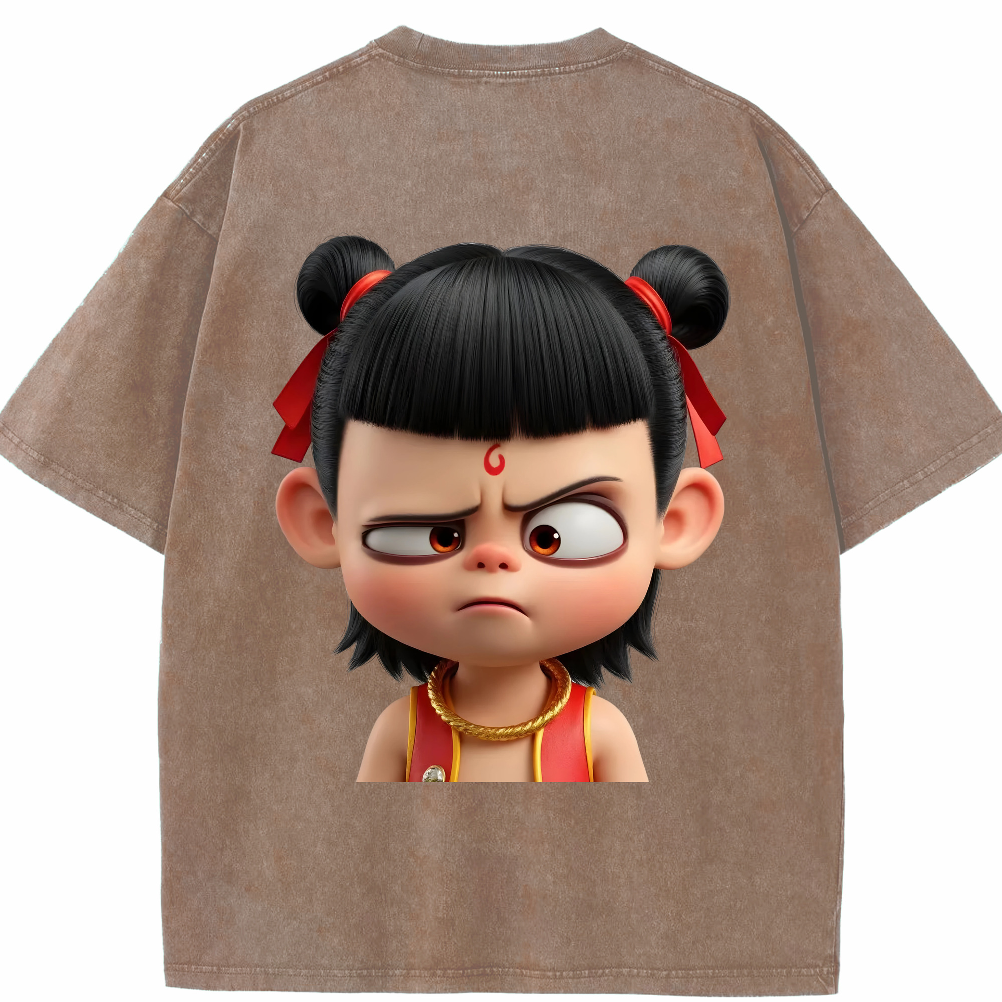 （画像用） Ne Zha 2 ナタ 魔童の大暴れ 綿100% ヴィンテージ風 半袖Tシャツ（背面プリント）