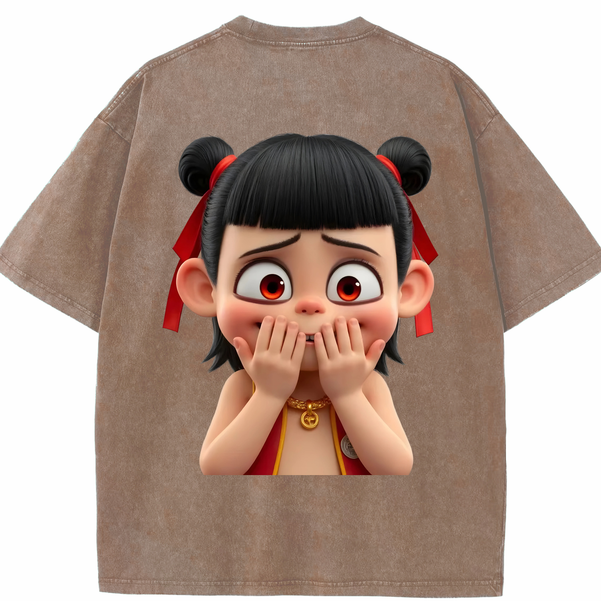 （画像用） Ne Zha 2 ナタ 魔童の大暴れ 綿100% ヴィンテージ風 半袖Tシャツ（背面プリント）