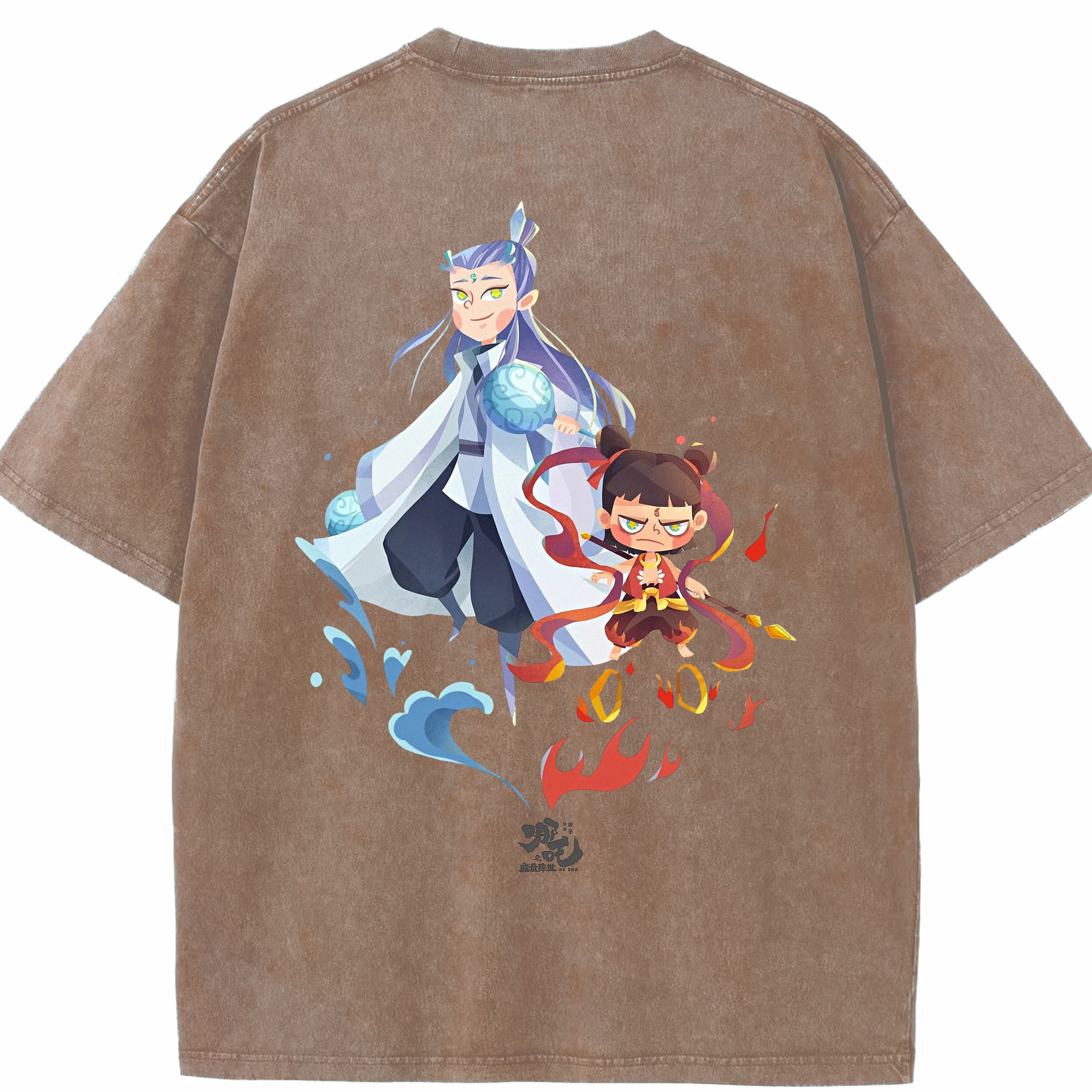 （画像用） Ne Zha 2 ナタ 魔童の大暴れ 綿100% ヴィンテージ風 半袖Tシャツ（背面プリント）