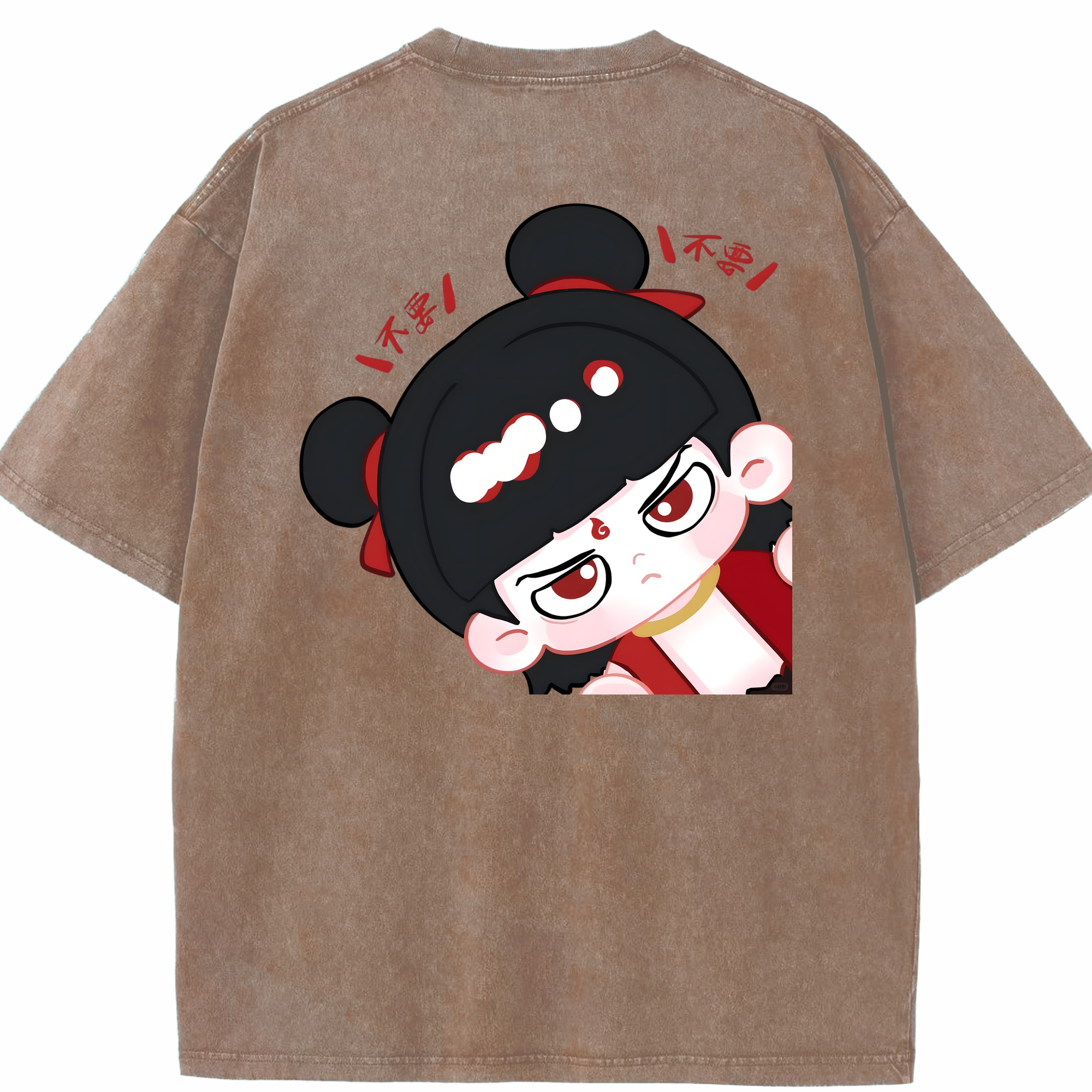 （画像用） Ne Zha 2 ナタ 魔童の大暴れ 綿100% ヴィンテージ風 半袖Tシャツ（背面プリント）