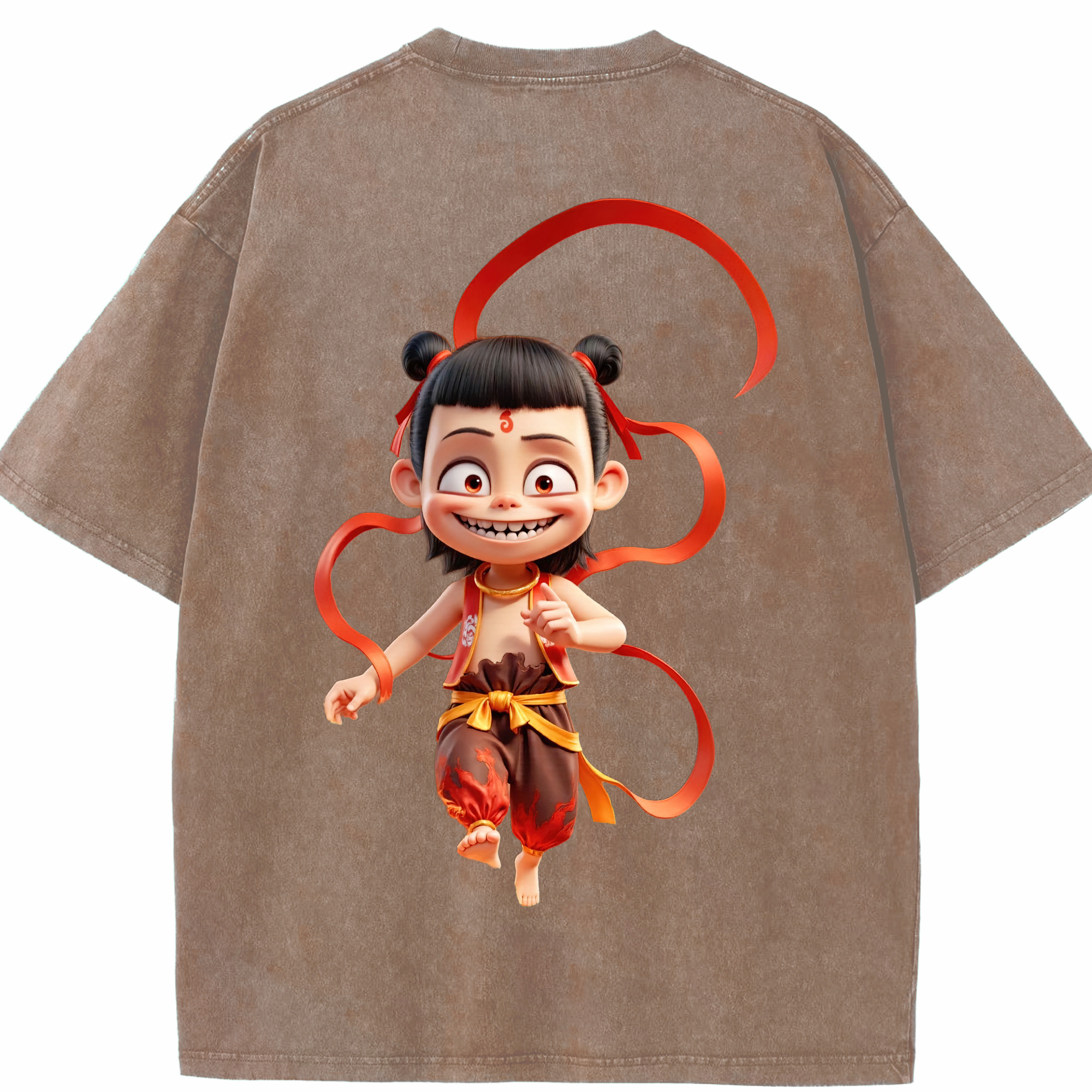 （画像用） Ne Zha 2 ナタ 魔童の大暴れ 綿100% ヴィンテージ風 半袖Tシャツ（背面プリント）