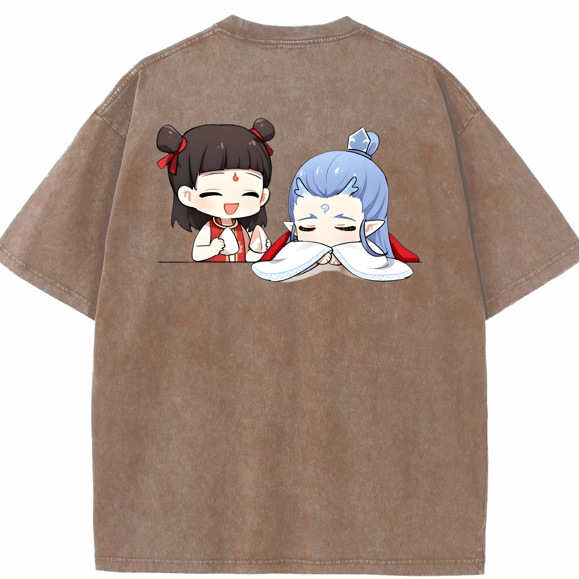 （画像用） Ne Zha 2 ナタ 魔童の大暴れ 綿100% ヴィンテージ風 半袖Tシャツ（背面プリント）