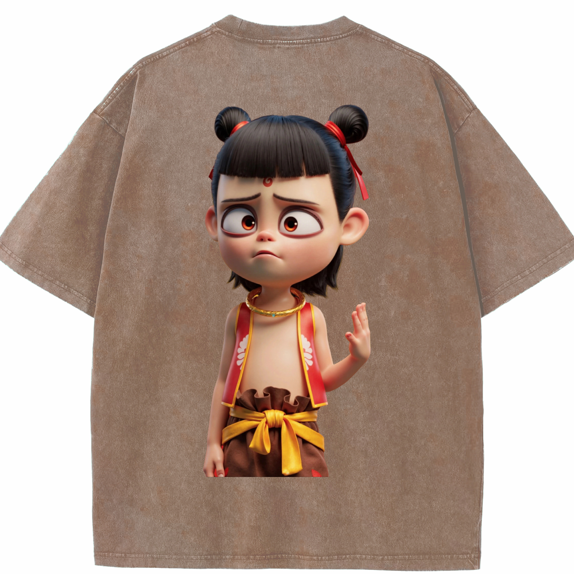 （画像用） Ne Zha 2 ナタ 魔童の大暴れ 綿100% ヴィンテージ風 半袖Tシャツ（背面プリント）
