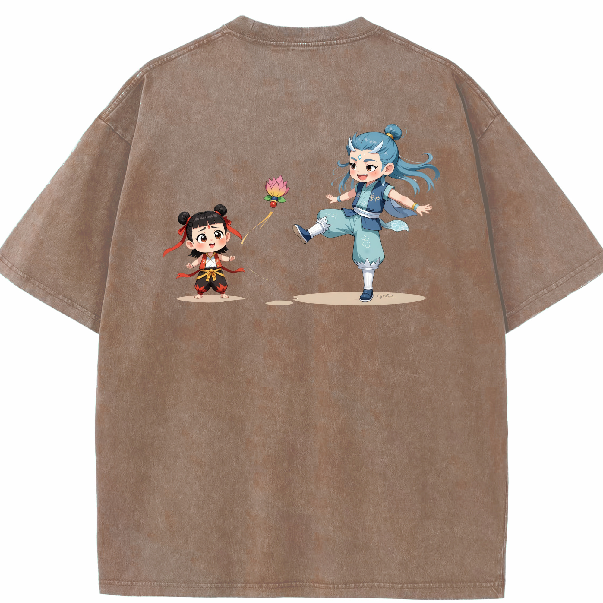 （画像用） Ne Zha 2 ナタ 魔童の大暴れ 綿100% ヴィンテージ風 半袖Tシャツ（背面プリント）