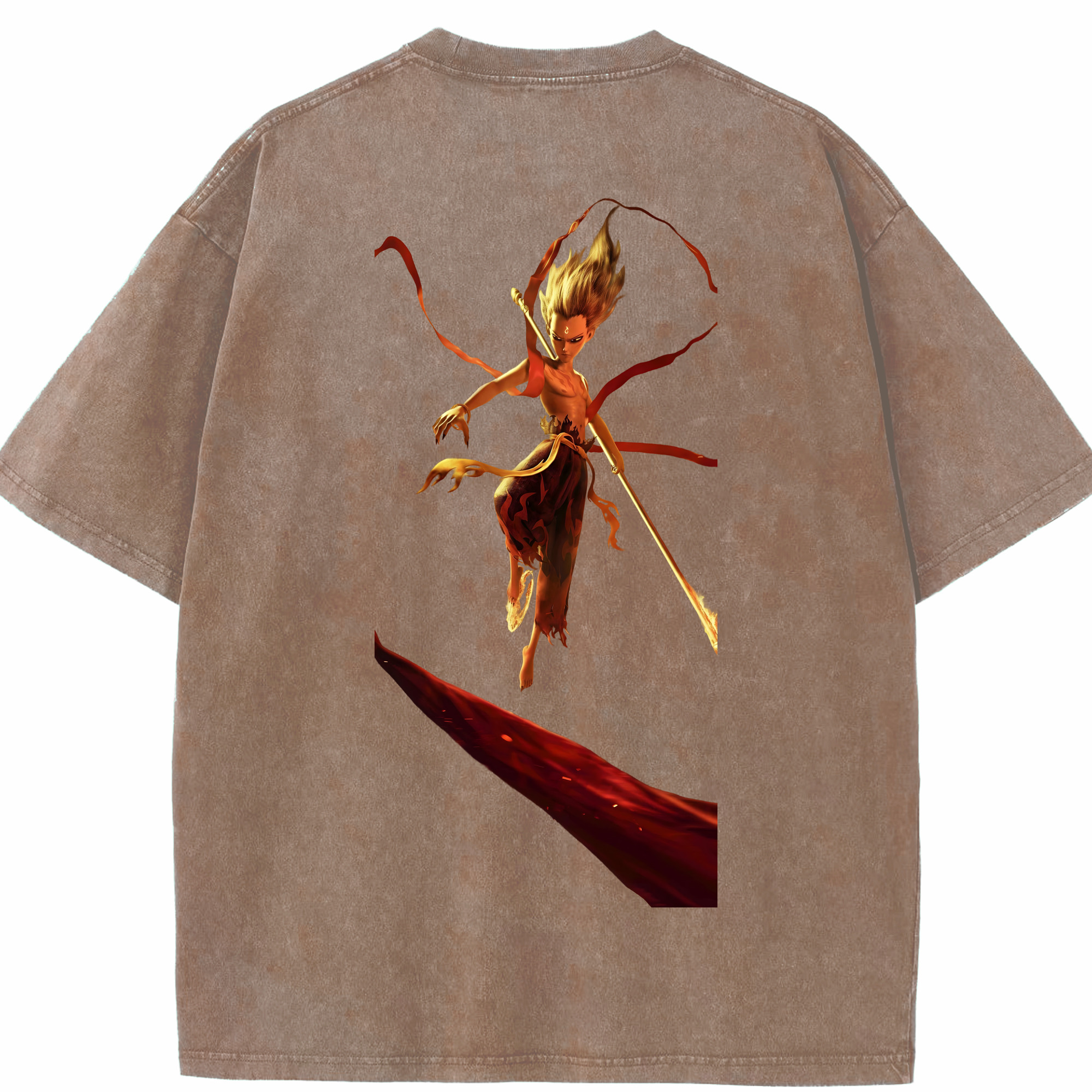 （画像用） Ne Zha 2 ナタ 魔童の大暴れ 綿100% ヴィンテージ風 半袖Tシャツ（背面プリント）