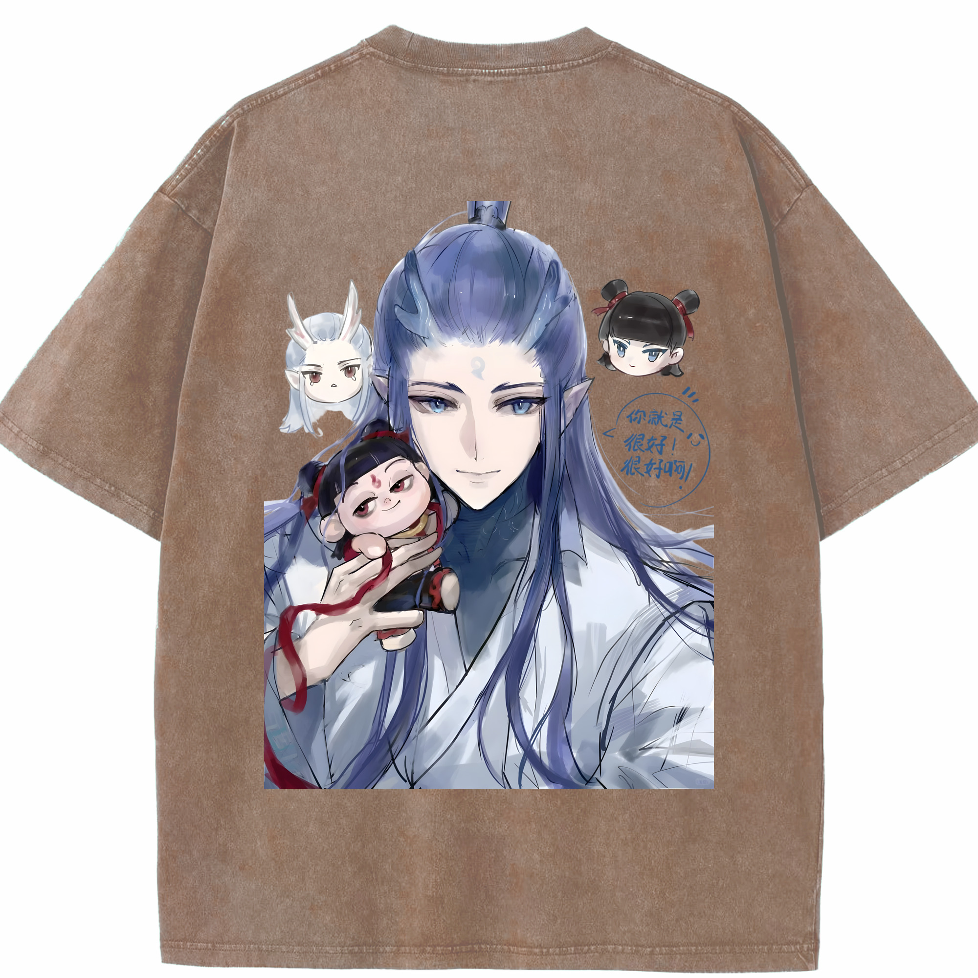 （画像用） Ne Zha 2 ナタ 魔童の大暴れ 綿100% ヴィンテージ風 半袖Tシャツ（背面プリント）