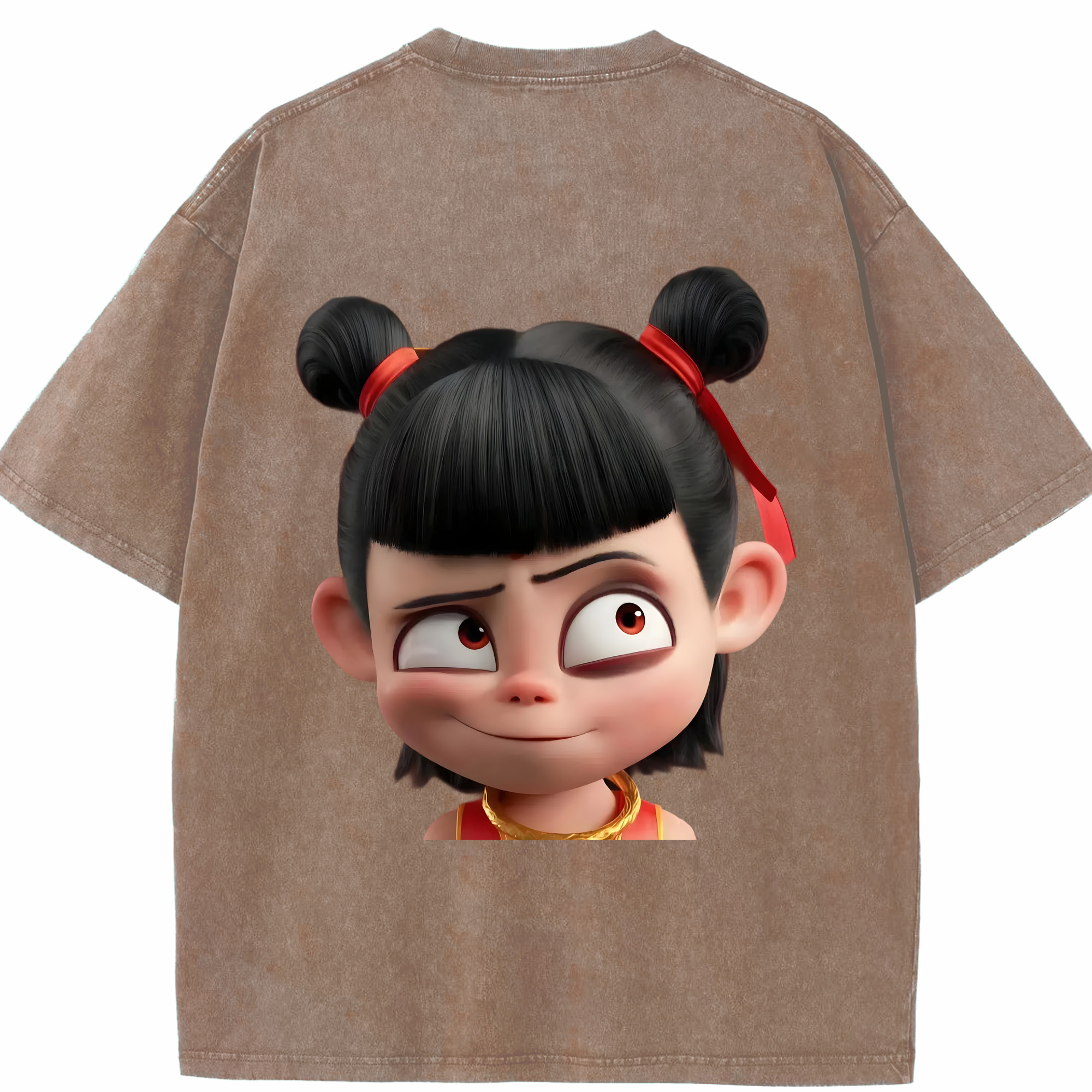 （画像用） Ne Zha 2 ナタ 魔童の大暴れ 綿100% ヴィンテージ風 半袖Tシャツ（背面プリント）