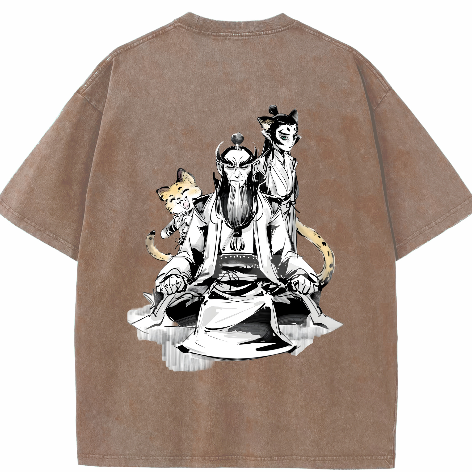 （画像用） Ne Zha 2 ナタ 魔童の大暴れ 綿100% ヴィンテージ風 半袖Tシャツ（背面プリント）