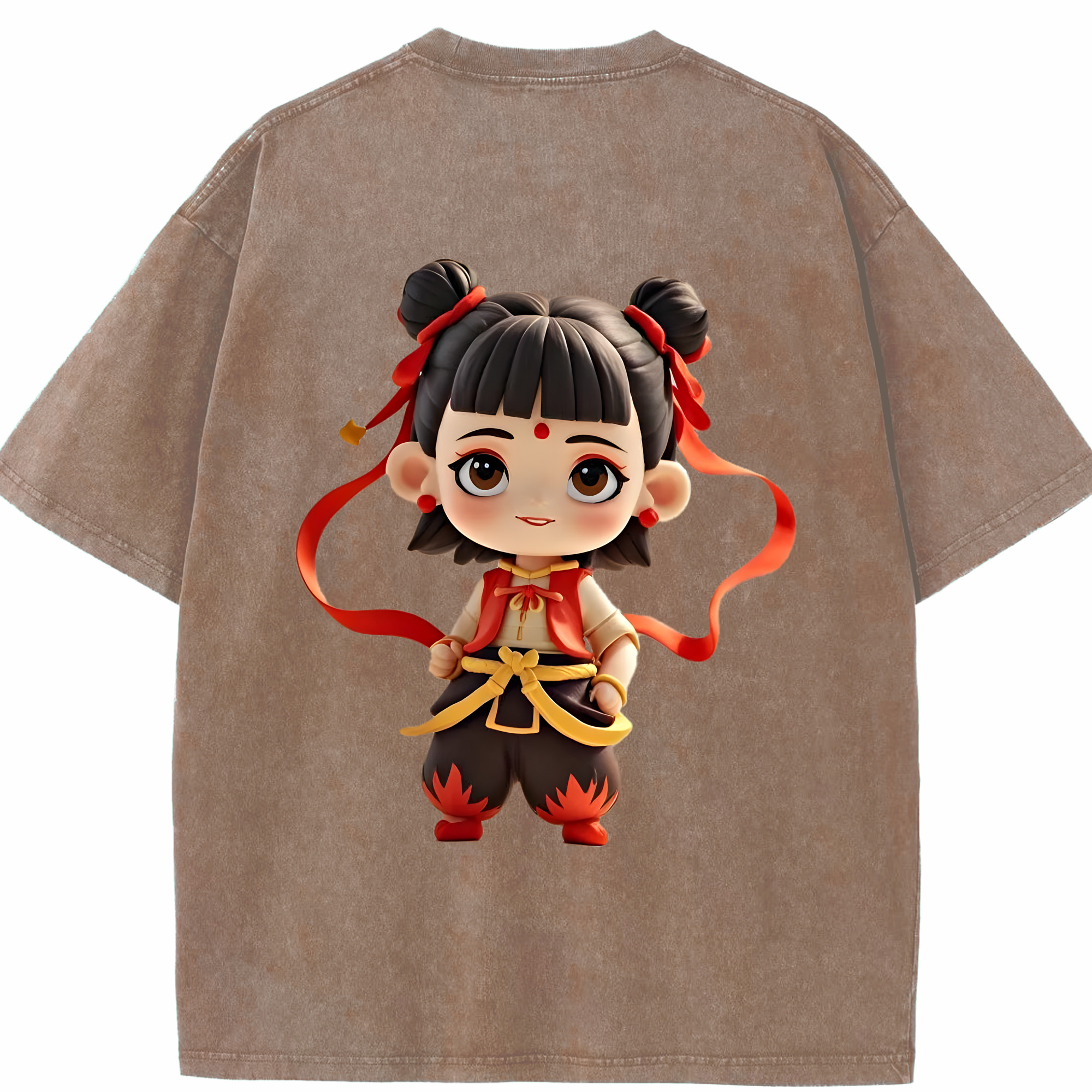 （画像用） Ne Zha 2 ナタ 魔童の大暴れ 綿100% ヴィンテージ風 半袖Tシャツ（背面プリント）