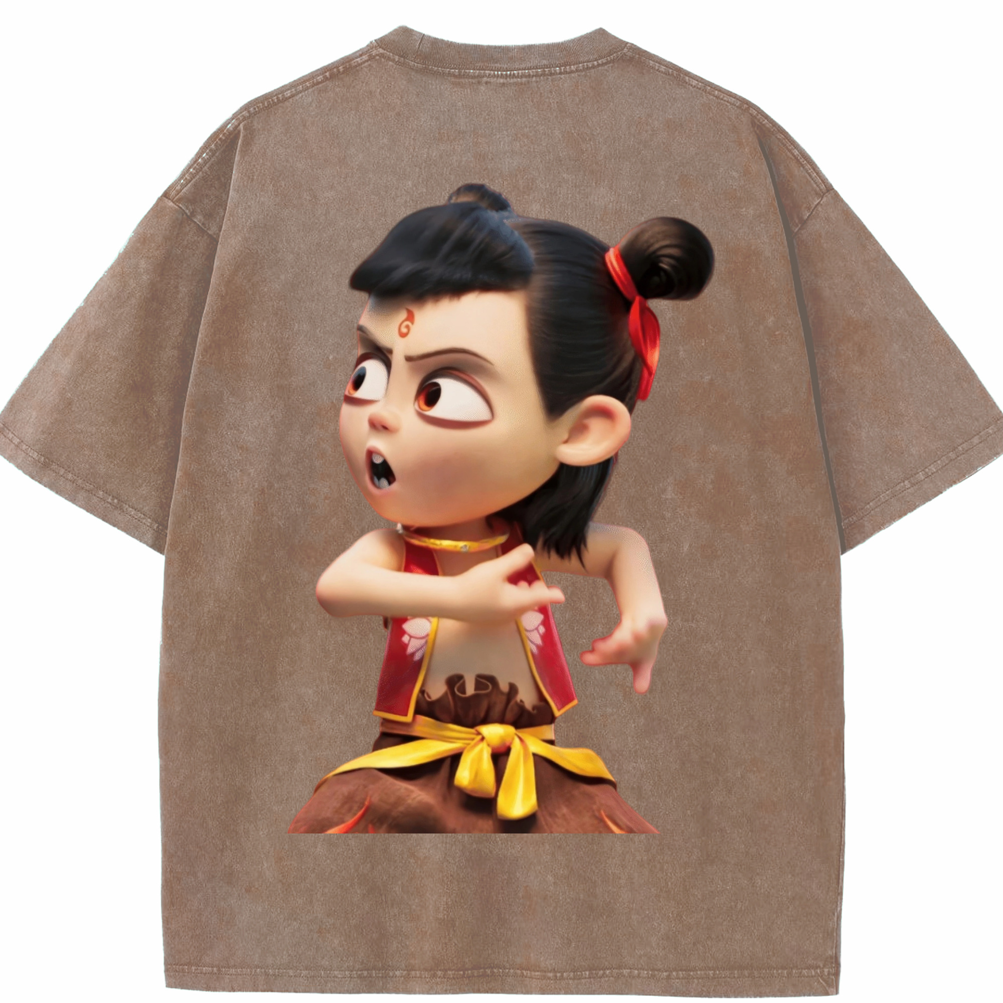 （画像用） Ne Zha 2 ナタ 魔童の大暴れ 綿100% ヴィンテージ風 半袖Tシャツ（背面プリント）