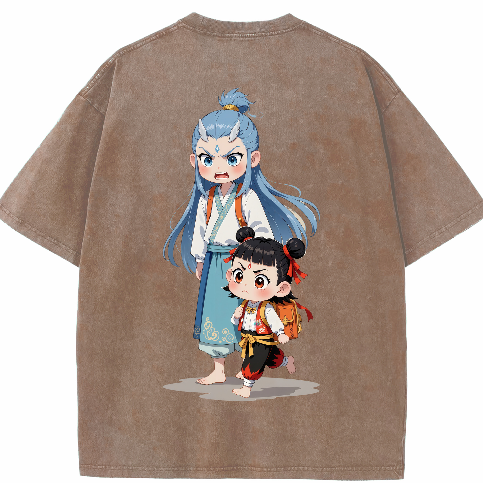 （画像用） Ne Zha 2 ナタ 魔童の大暴れ 綿100% ヴィンテージ風 半袖Tシャツ（背面プリント）