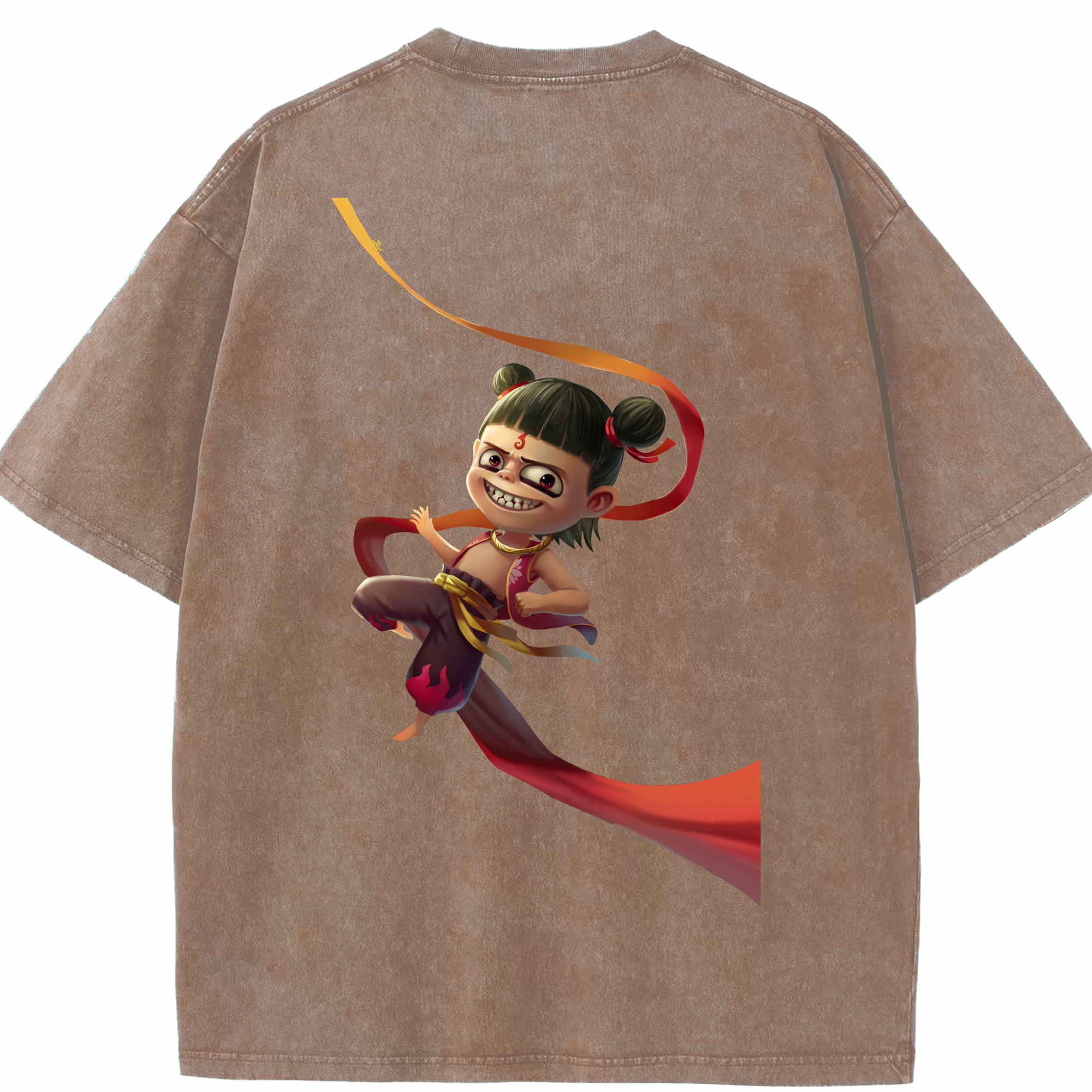 （画像用） Ne Zha 2 ナタ 魔童の大暴れ 綿100% ヴィンテージ風 半袖Tシャツ（背面プリント）