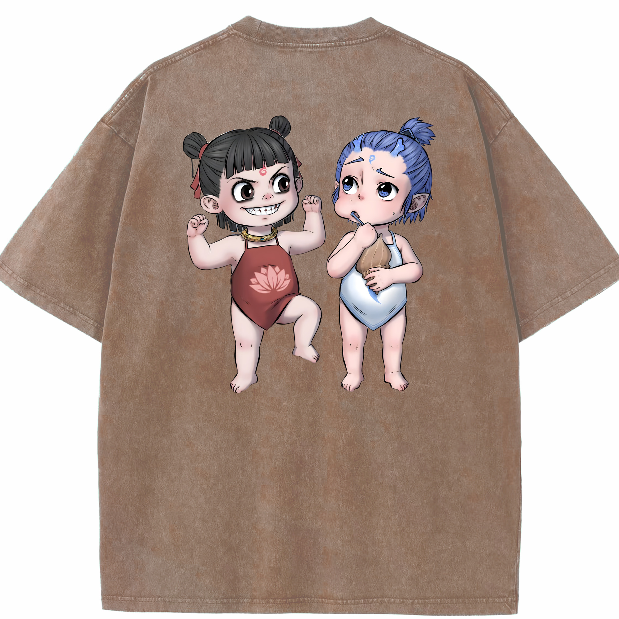 （画像用） Ne Zha 2 ナタ 魔童の大暴れ 綿100% ヴィンテージ風 半袖Tシャツ（背面プリント）