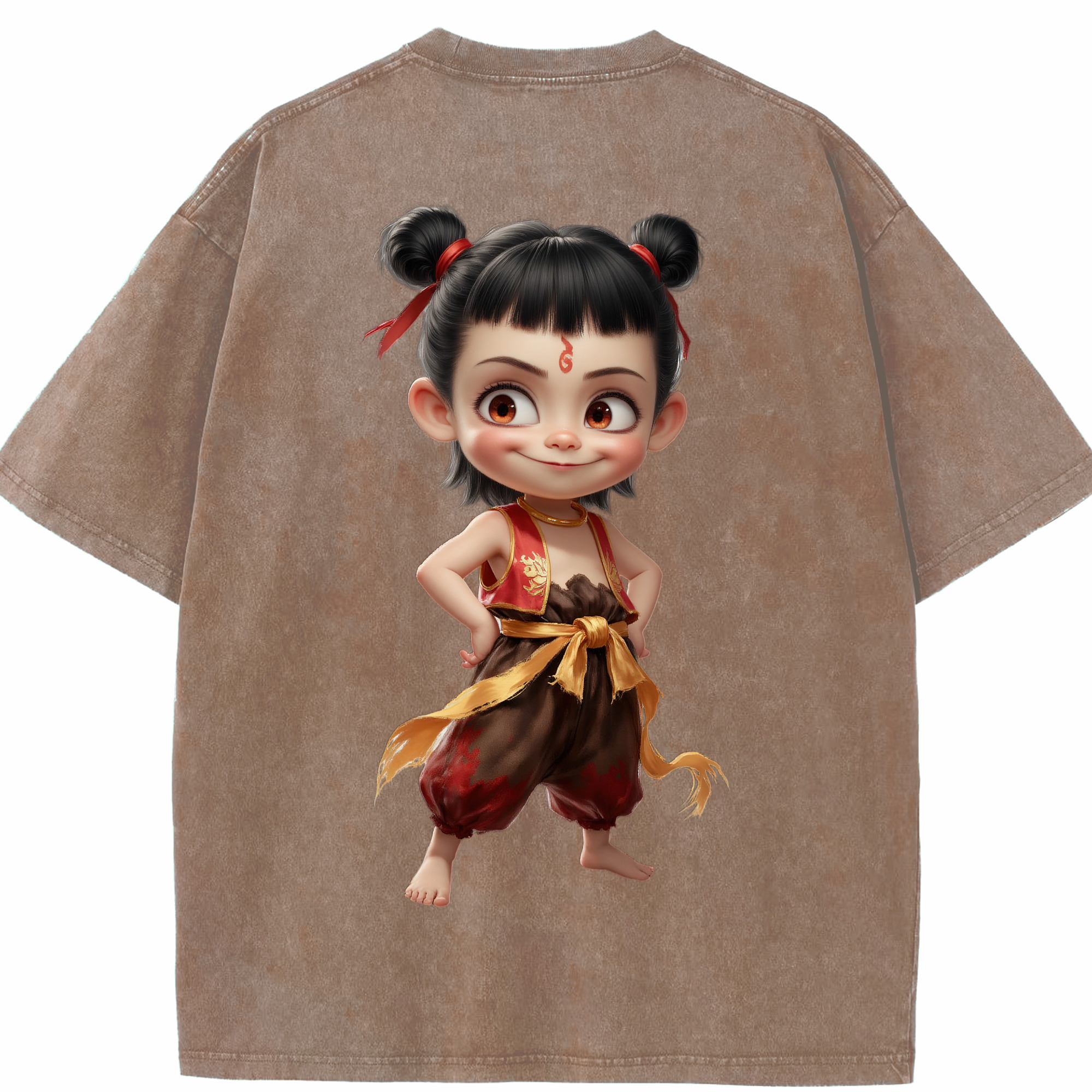 （画像用） Ne Zha 2 ナタ 魔童の大暴れ 綿100% ヴィンテージ風 半袖Tシャツ（背面プリント）