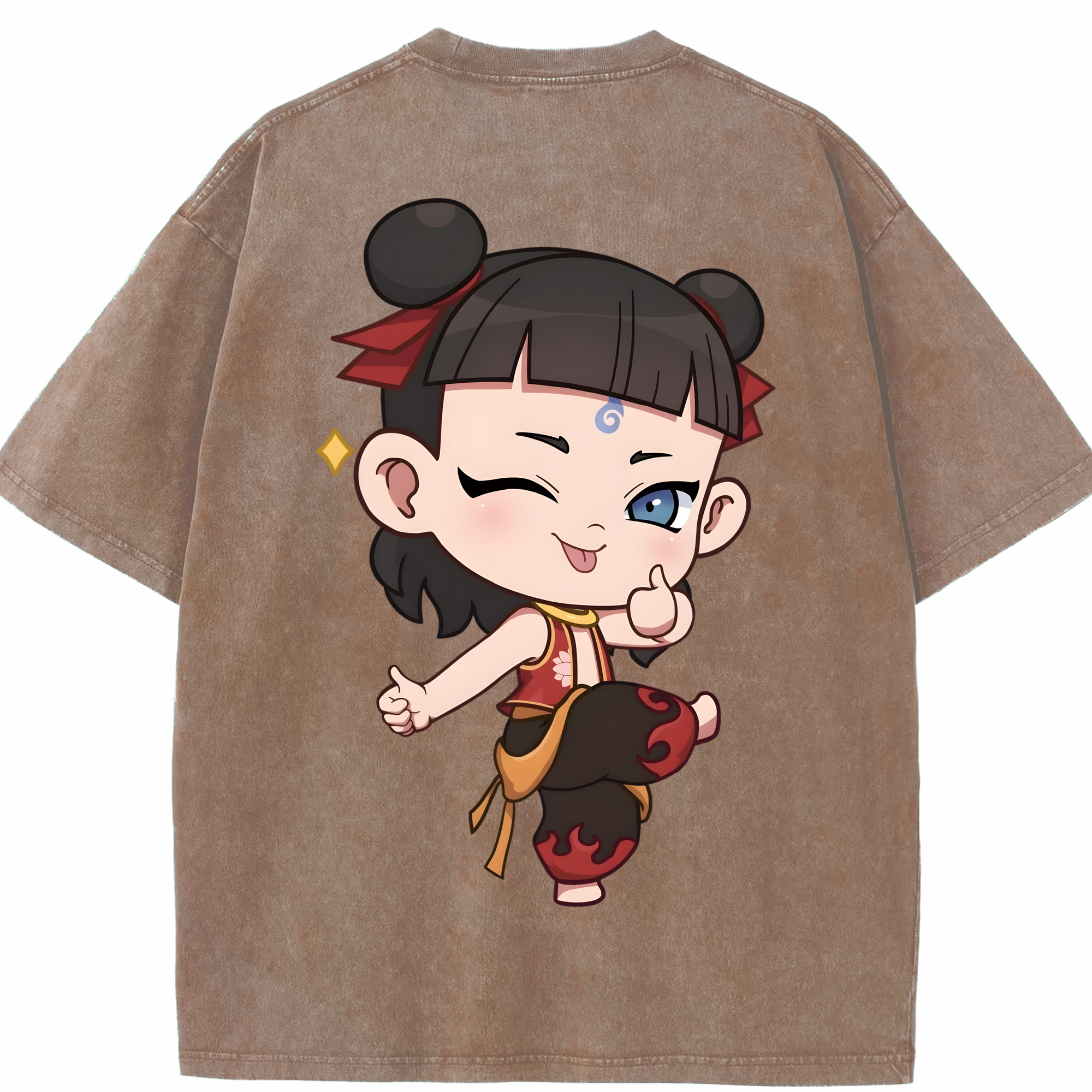 （画像用） Ne Zha 2 ナタ 魔童の大暴れ 綿100% ヴィンテージ風 半袖Tシャツ（背面プリント）
