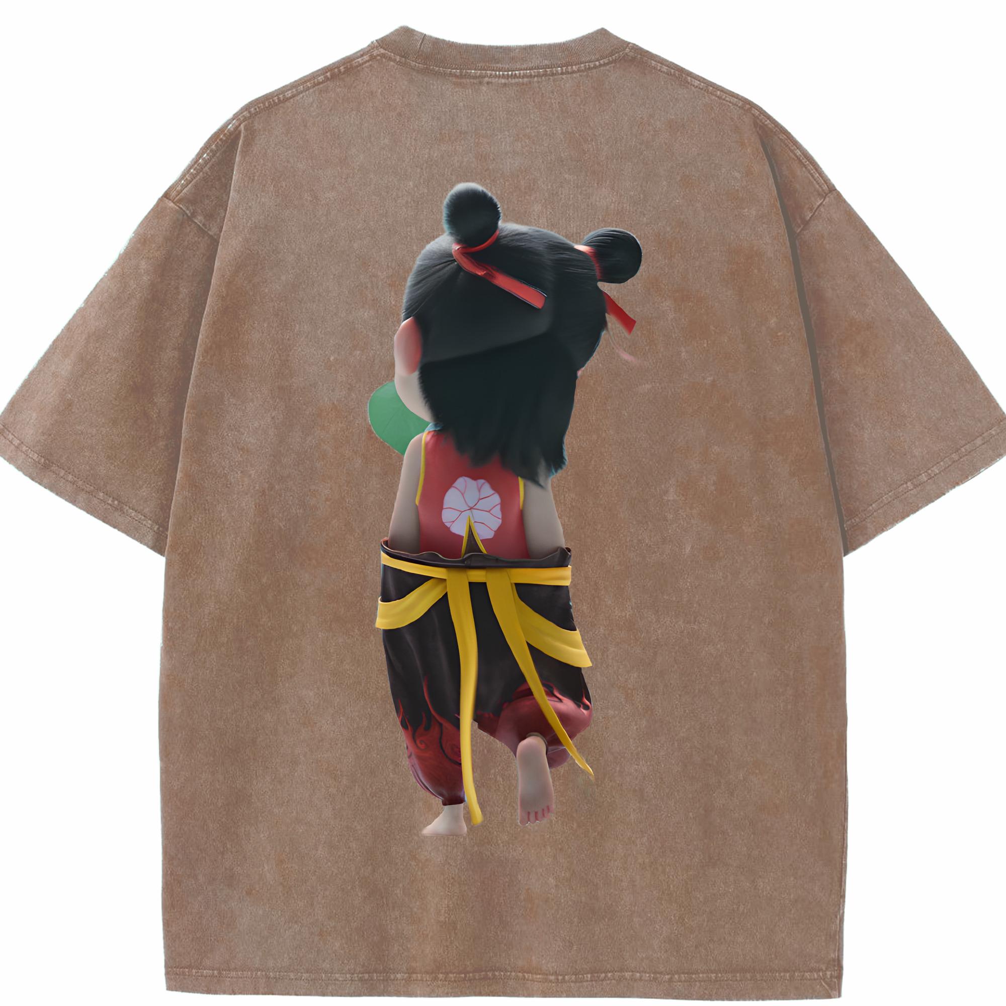 （画像用） Ne Zha 2 ナタ 魔童の大暴れ 綿100% ヴィンテージ風 半袖Tシャツ（背面プリント）