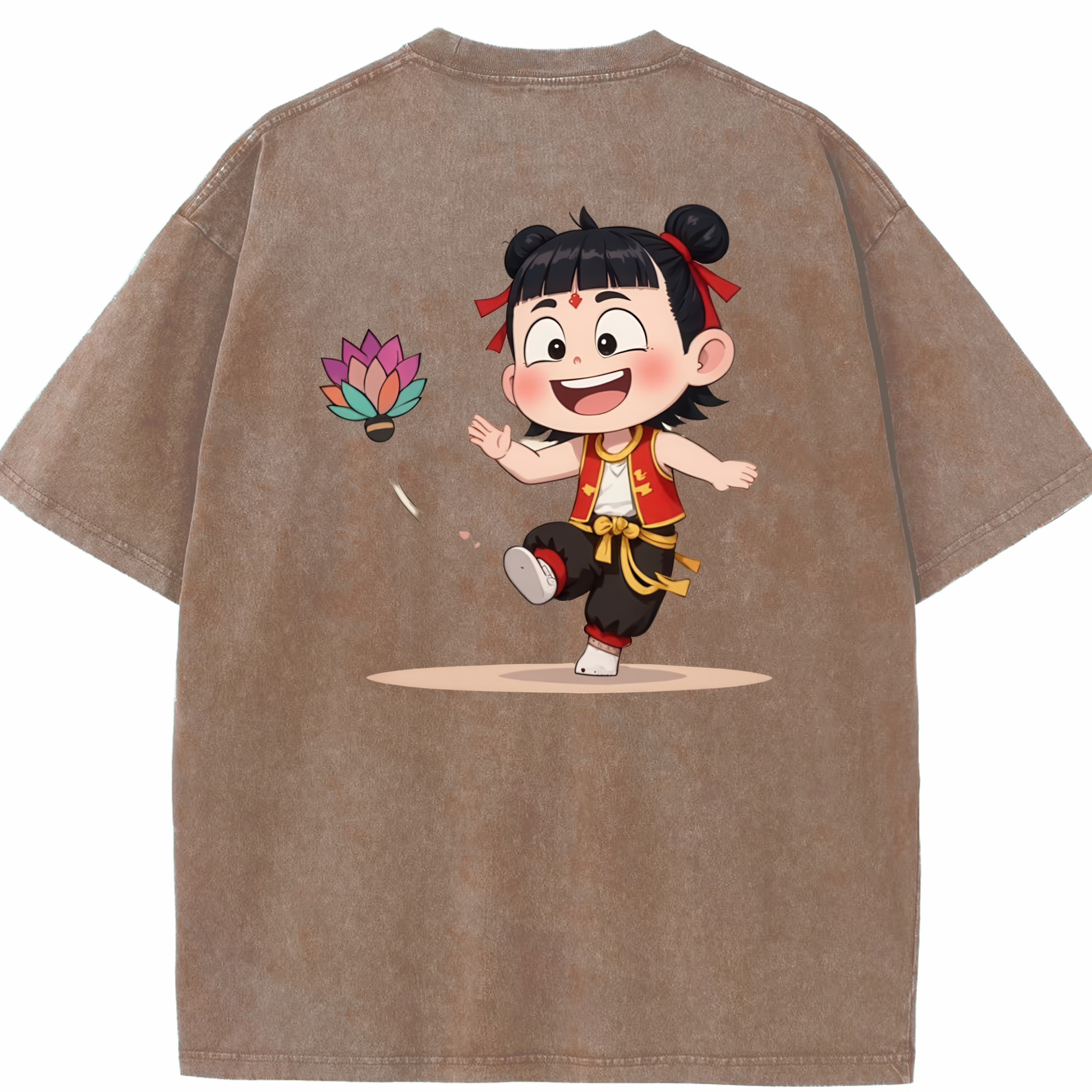（画像用） Ne Zha 2 ナタ 魔童の大暴れ 綿100% ヴィンテージ風 半袖Tシャツ（背面プリント）