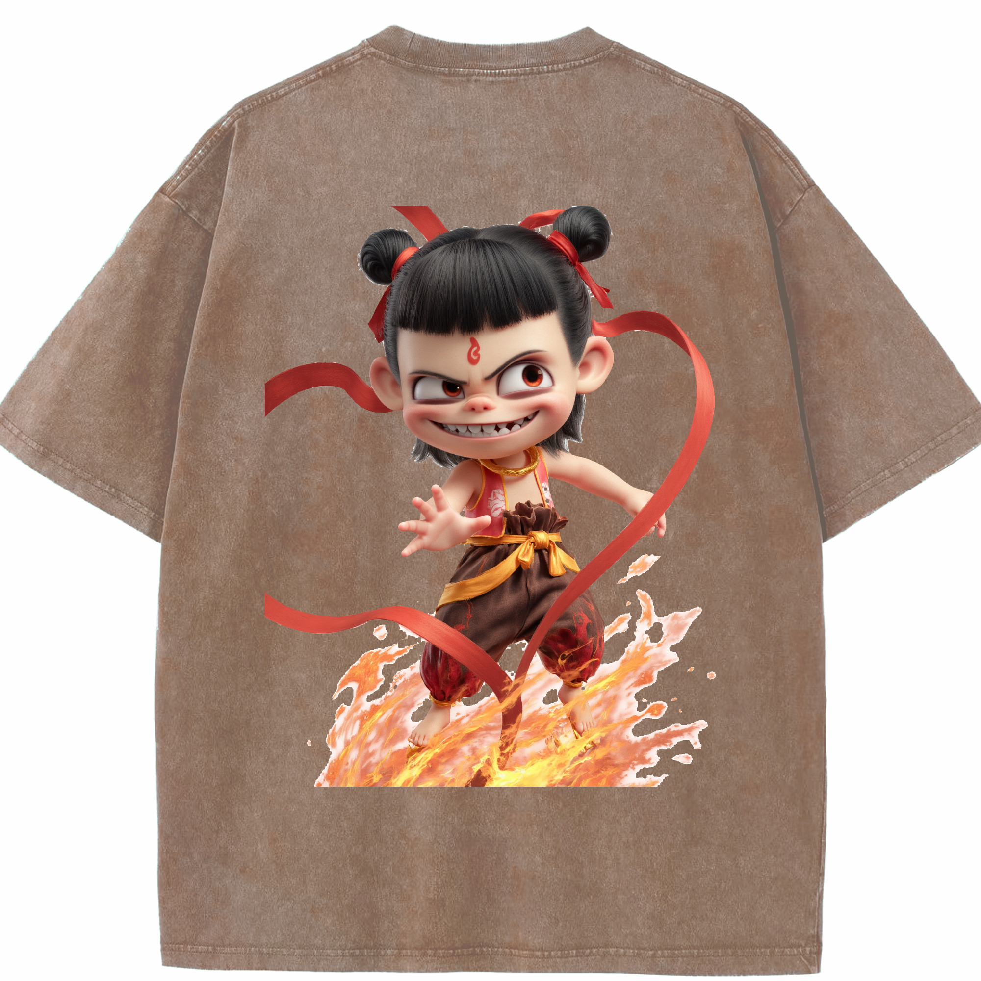 （画像用） Ne Zha 2 ナタ 魔童の大暴れ 綿100% ヴィンテージ風 半袖Tシャツ（背面プリント）