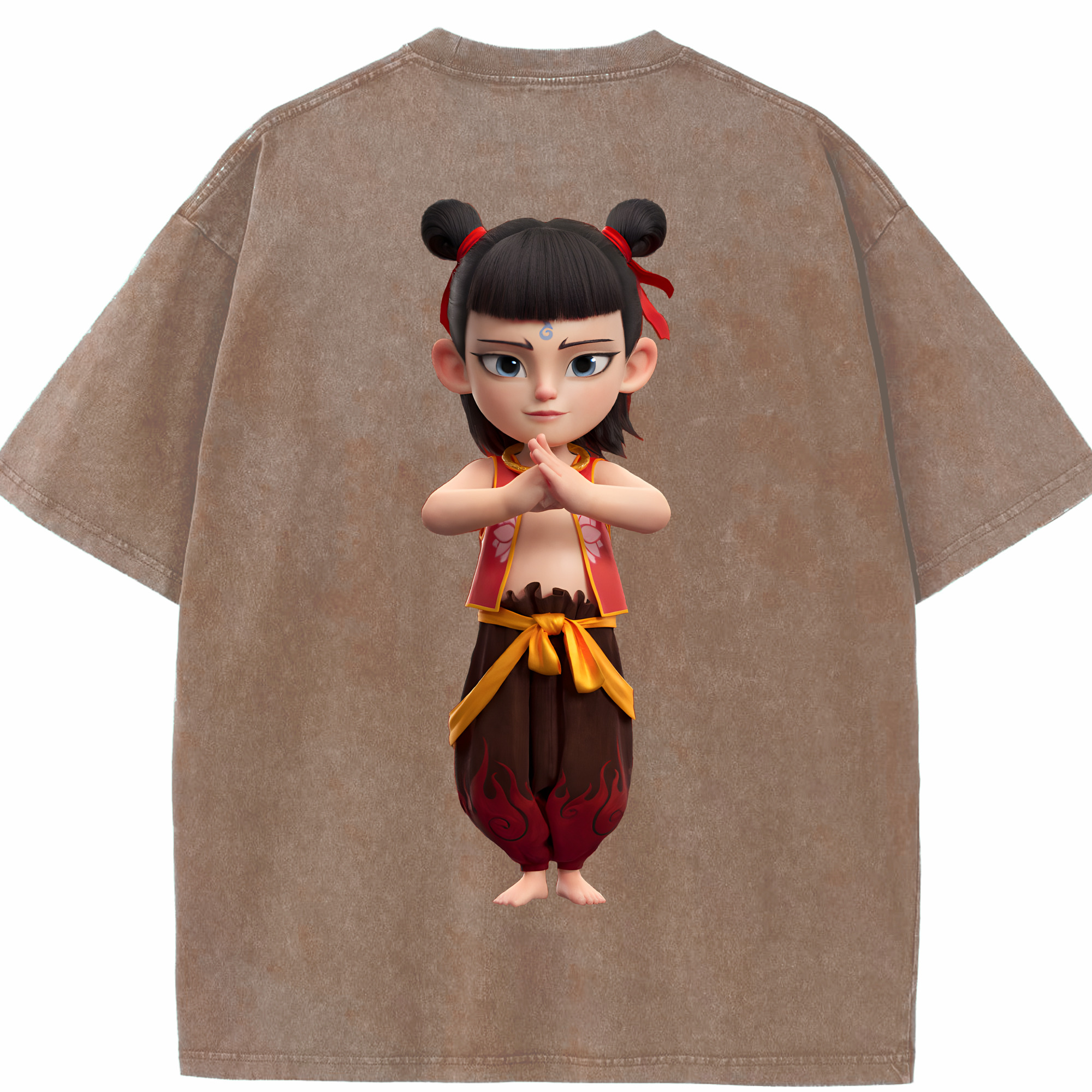 （画像用） Ne Zha 2 ナタ 魔童の大暴れ 綿100% ヴィンテージ風 半袖Tシャツ（背面プリント）