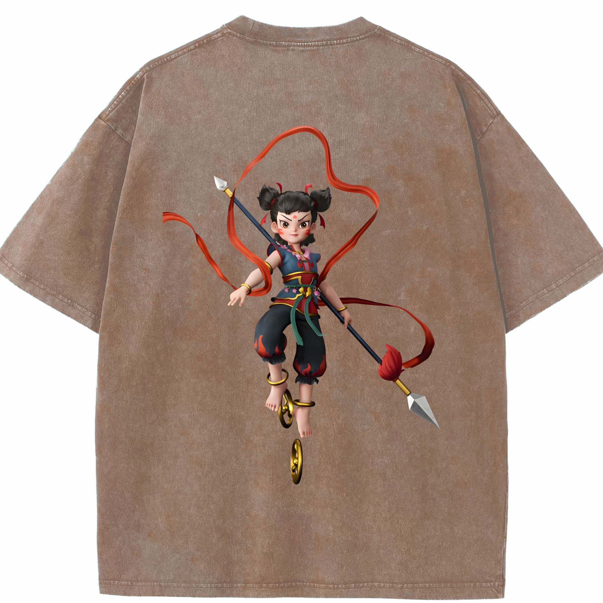（画像用） Ne Zha 2 ナタ 魔童の大暴れ 綿100% ヴィンテージ風 半袖Tシャツ（背面プリント）