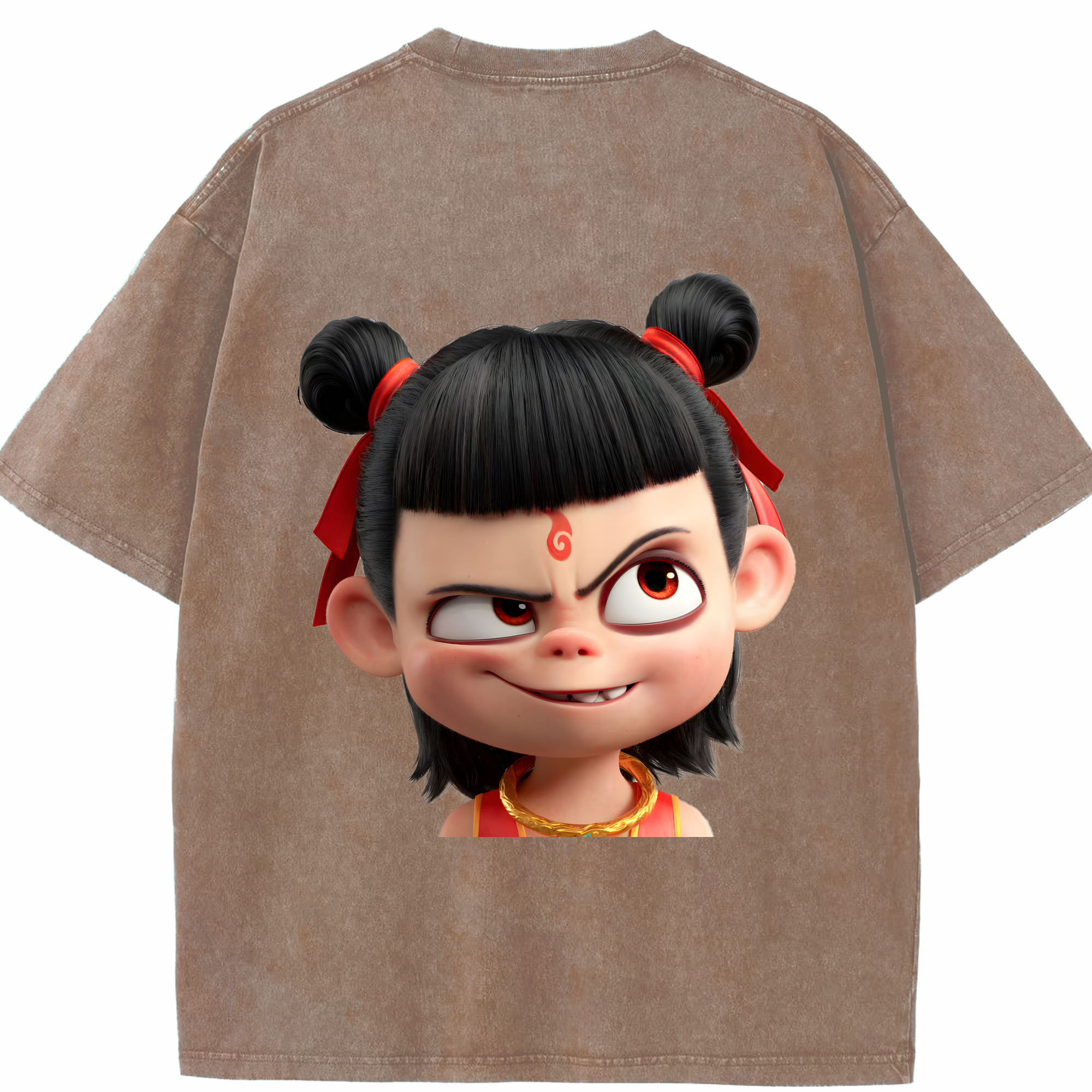 （画像用） Ne Zha 2 ナタ 魔童の大暴れ 綿100% ヴィンテージ風 半袖Tシャツ（背面プリント）