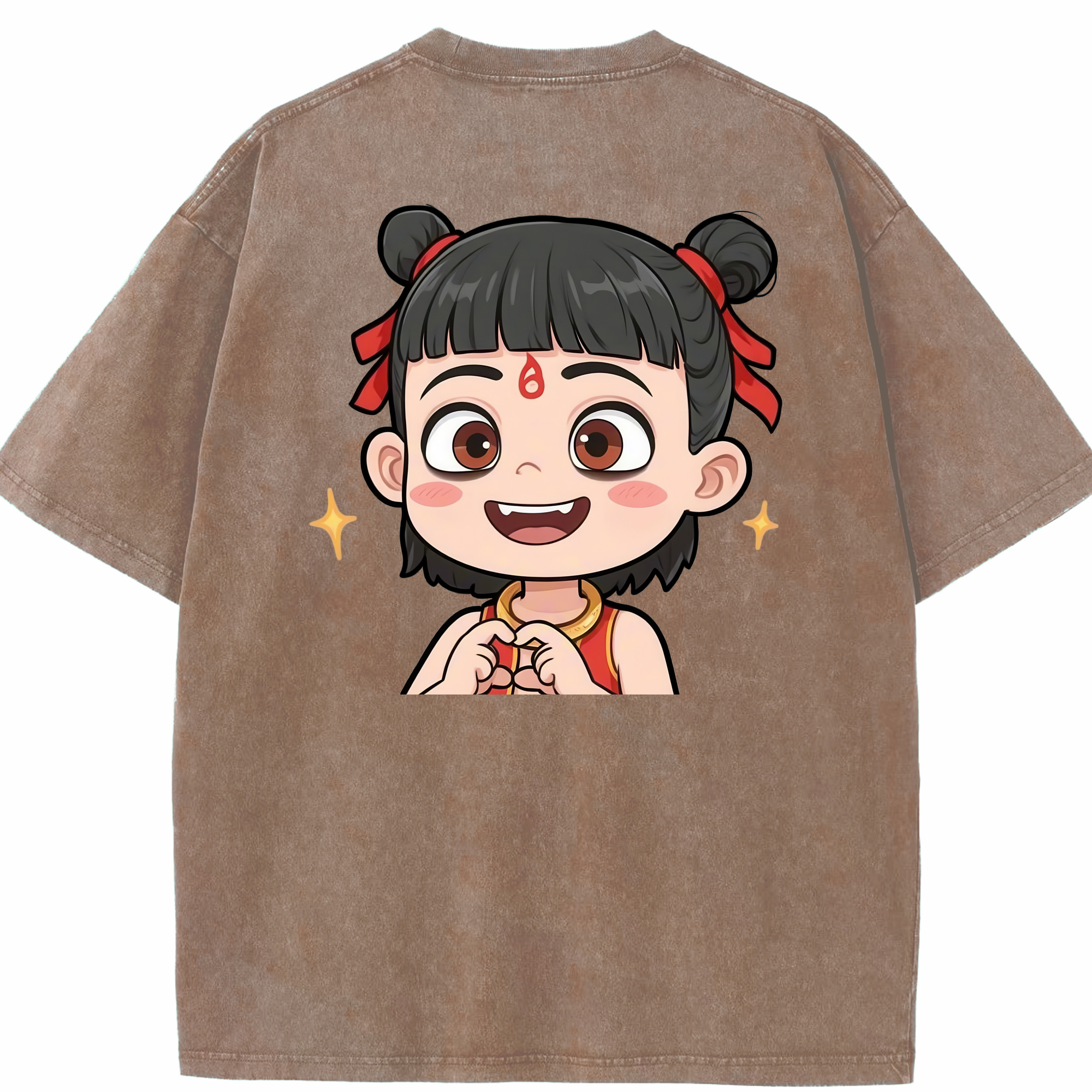（画像用） Ne Zha 2 ナタ 魔童の大暴れ 綿100% ヴィンテージ風 半袖Tシャツ（背面プリント）
