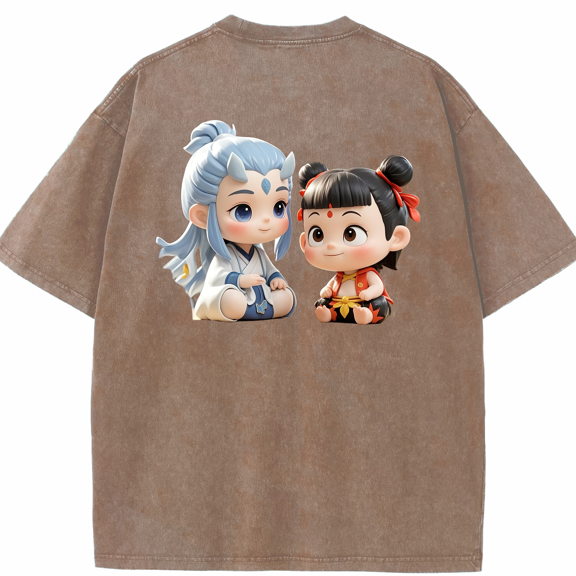（画像用） Ne Zha 2 ナタ 魔童の大暴れ 綿100% ヴィンテージ風 半袖Tシャツ（背面プリント）