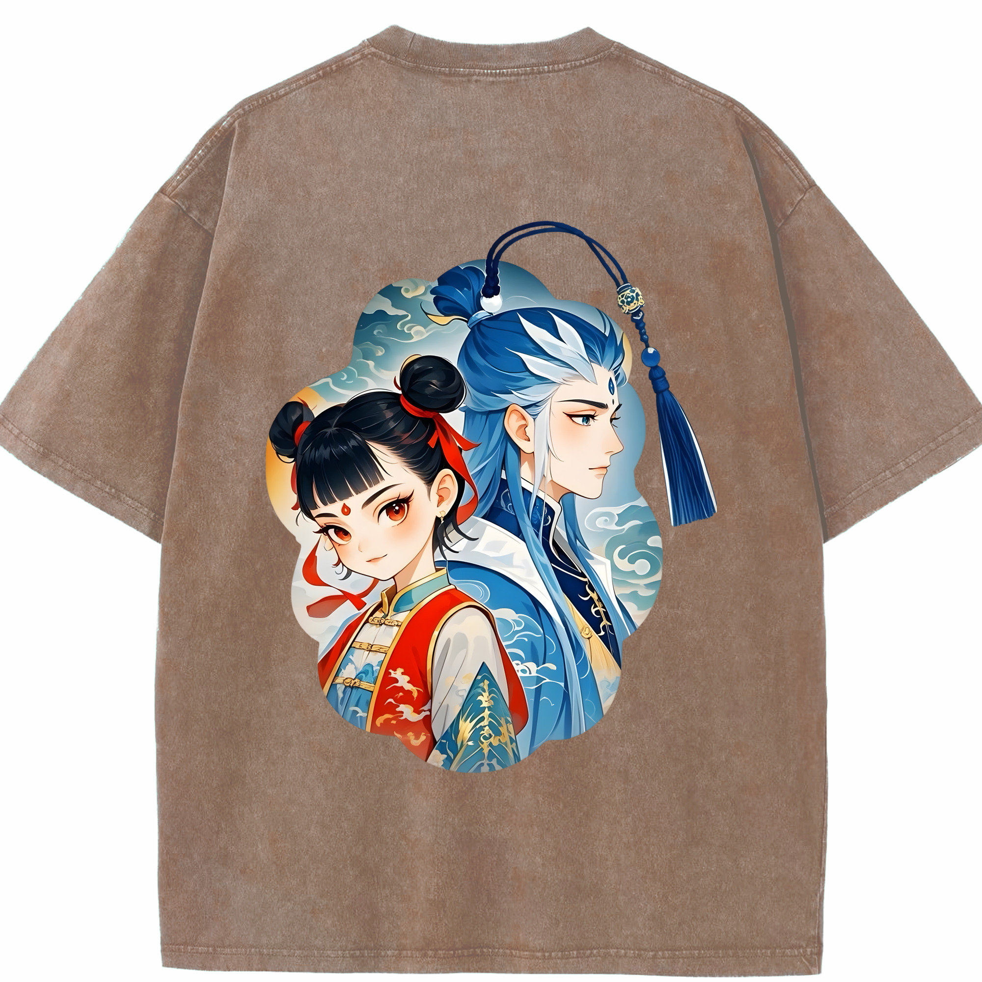 （画像用） Ne Zha 2 ナタ 魔童の大暴れ 綿100% ヴィンテージ風 半袖Tシャツ（背面プリント）