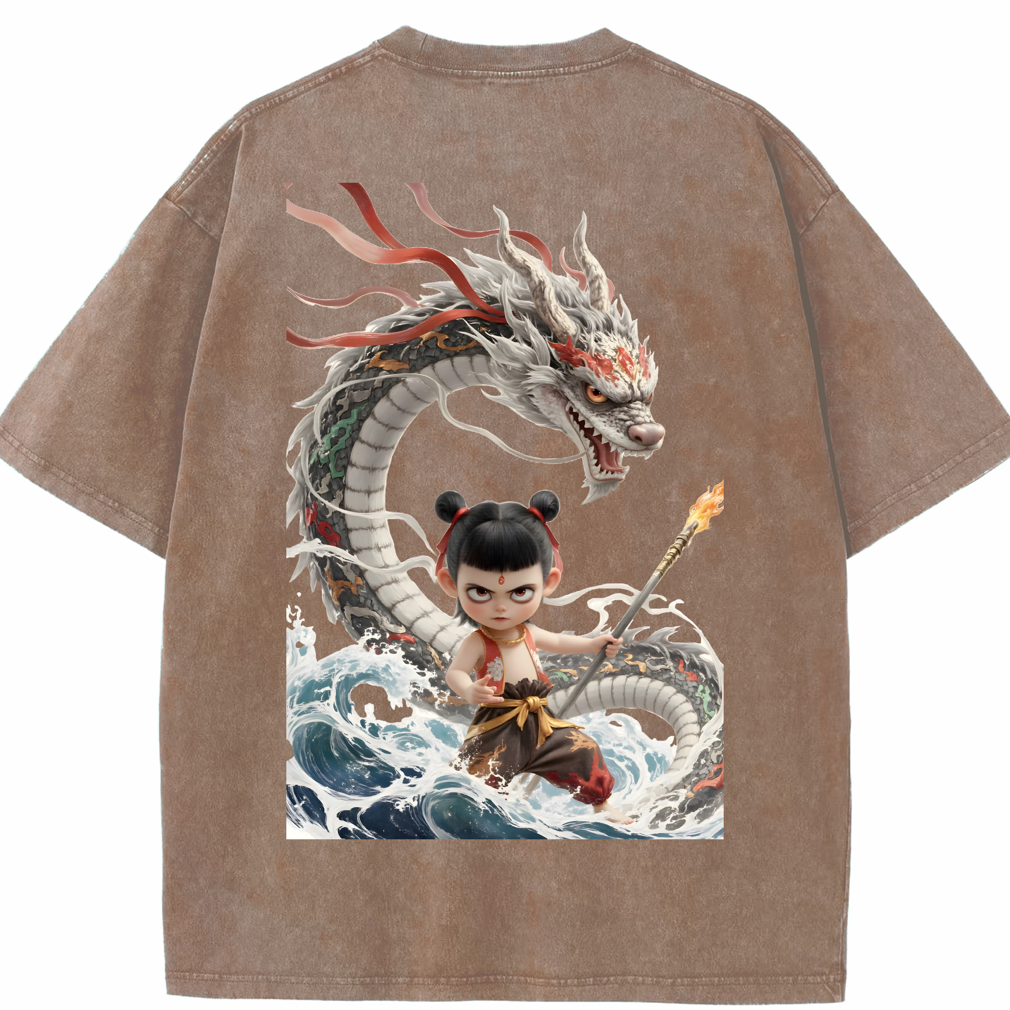 （画像用） Ne Zha 2 ナタ 魔童の大暴れ 綿100% ヴィンテージ風 半袖Tシャツ（背面プリント）