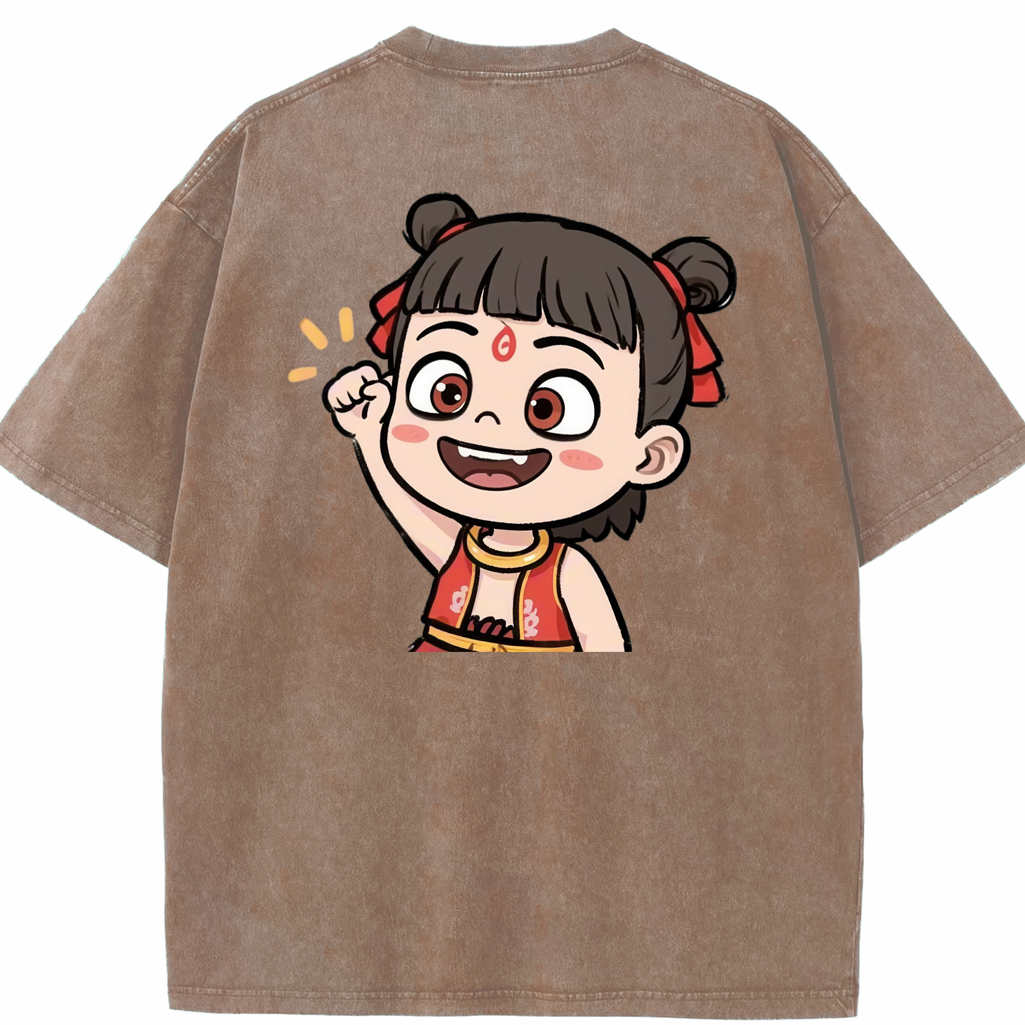 （画像用） Ne Zha 2 ナタ 魔童の大暴れ 綿100% ヴィンテージ風 半袖Tシャツ（背面プリント）