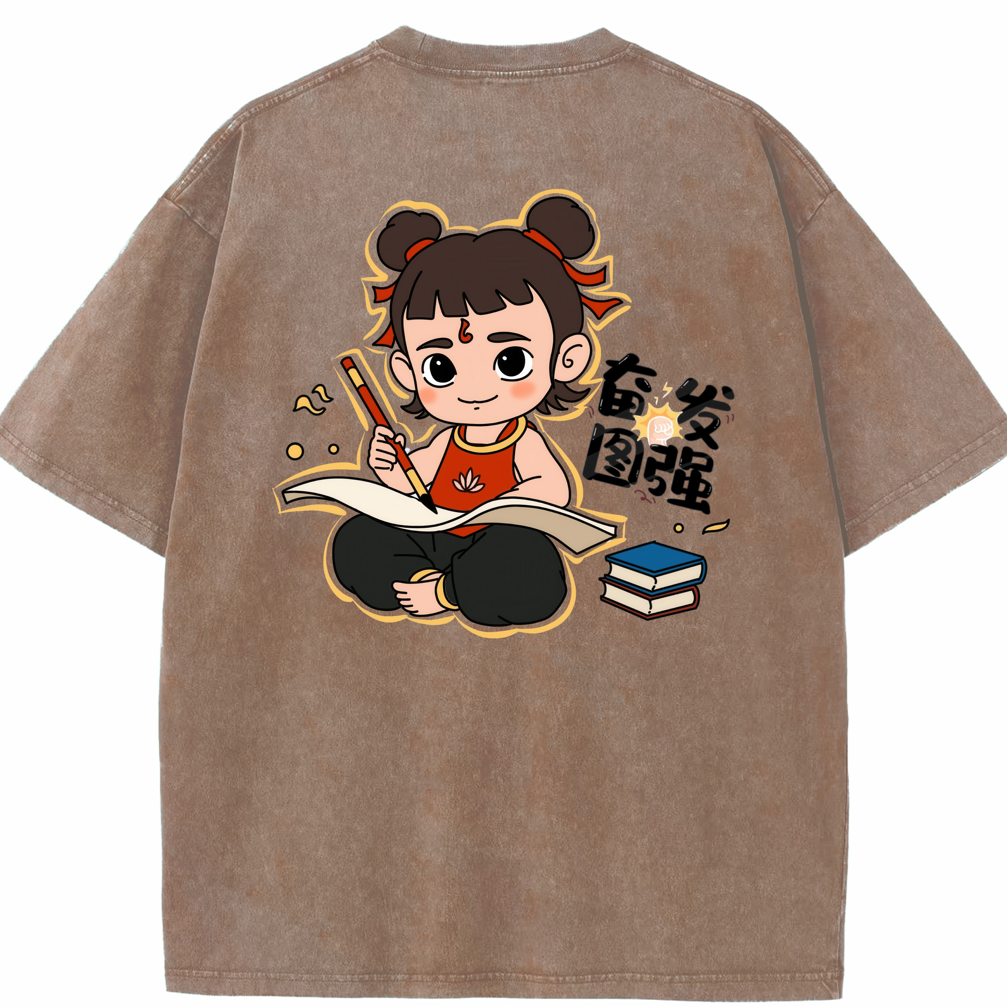 （画像用） Ne Zha 2 ナタ 魔童の大暴れ 綿100% ヴィンテージ風 半袖Tシャツ（背面プリント）