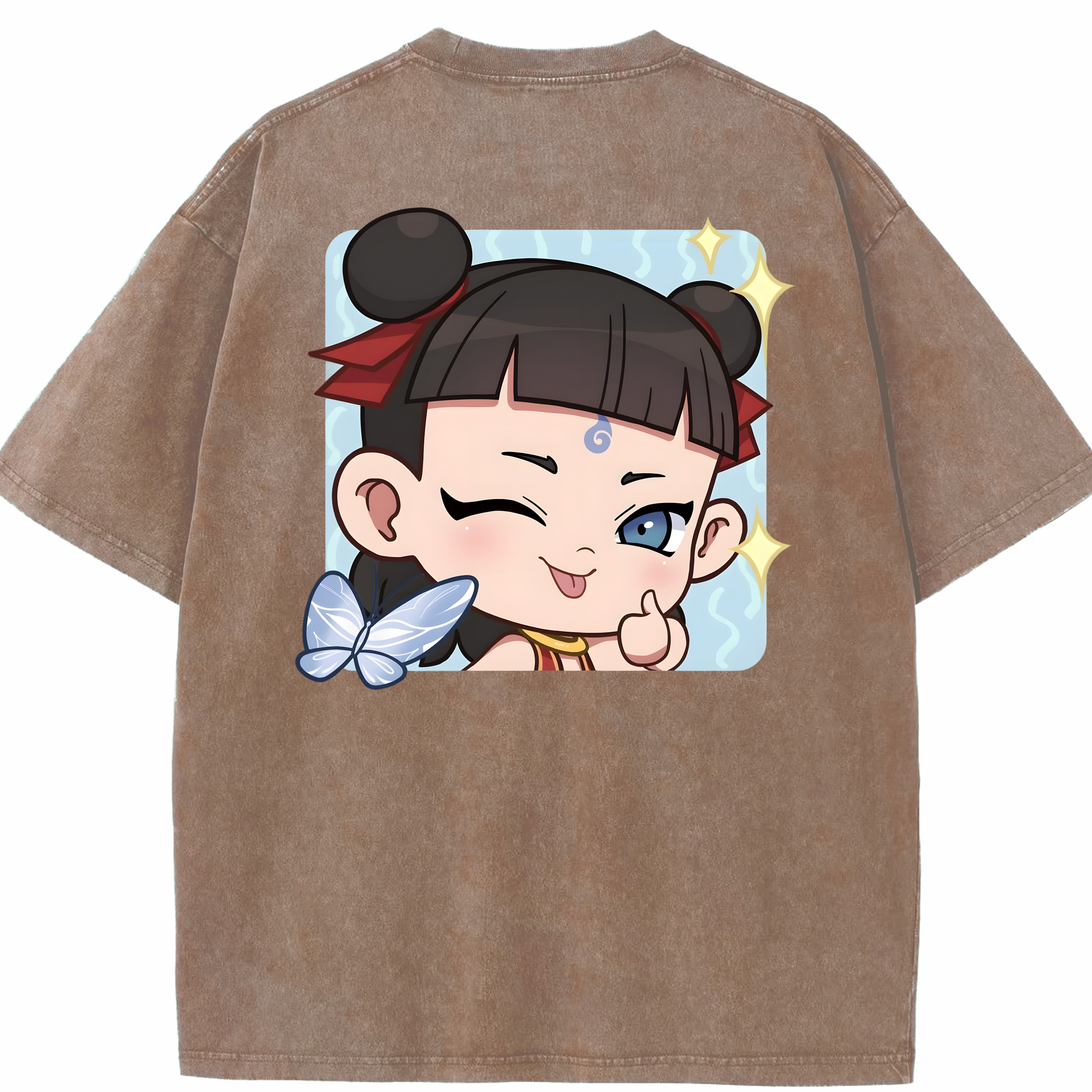 （画像用） Ne Zha 2 ナタ 魔童の大暴れ 綿100% ヴィンテージ風 半袖Tシャツ（背面プリント）