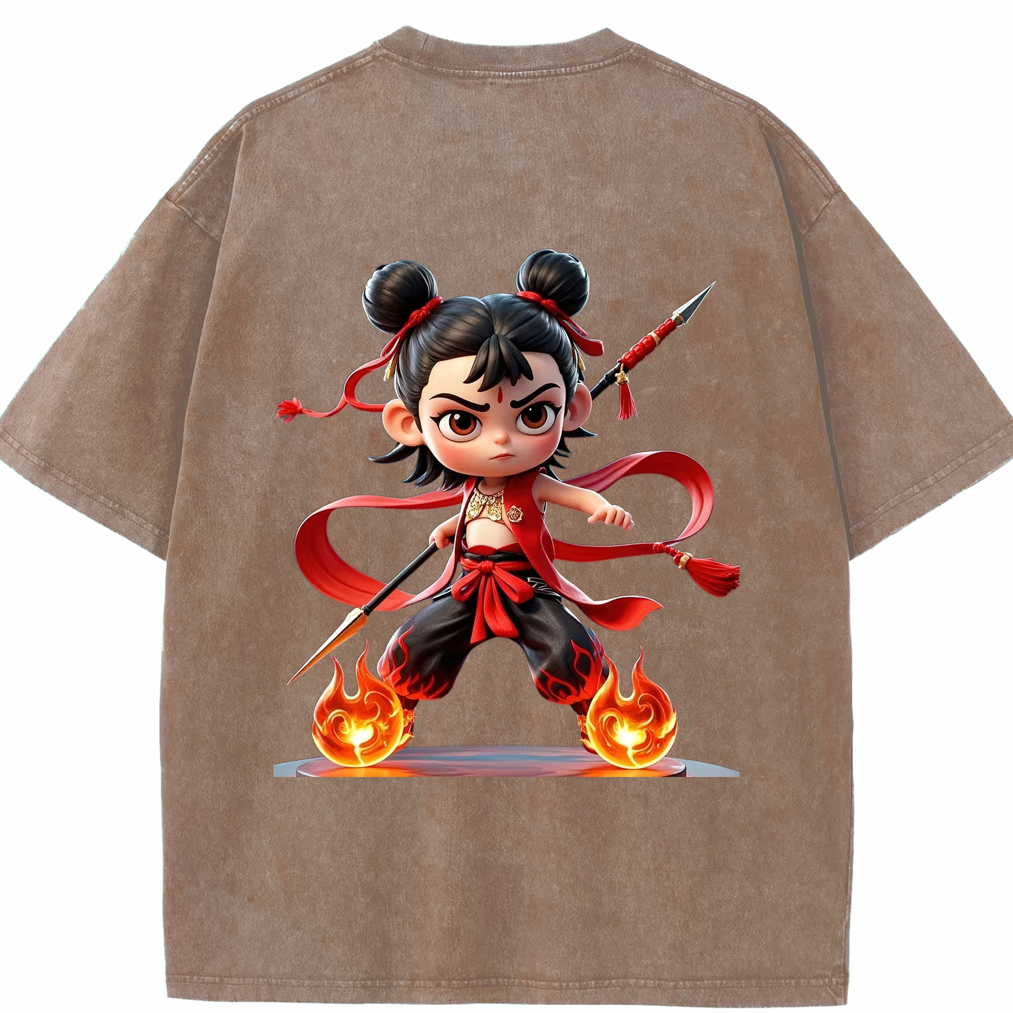 （画像用） Ne Zha 2 ナタ 魔童の大暴れ 綿100% ヴィンテージ風 半袖Tシャツ（背面プリント）
