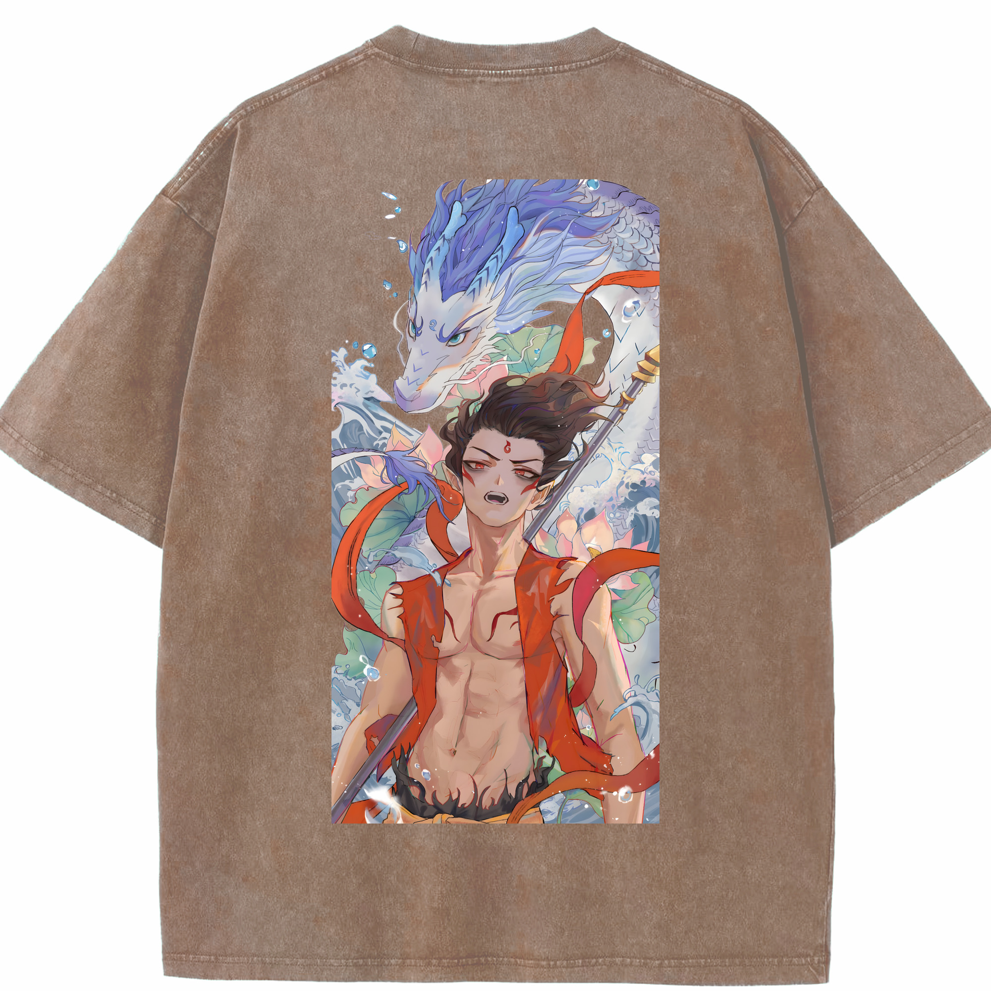 （画像用） Ne Zha 2 ナタ 魔童の大暴れ 綿100% ヴィンテージ風 半袖Tシャツ（背面プリント）