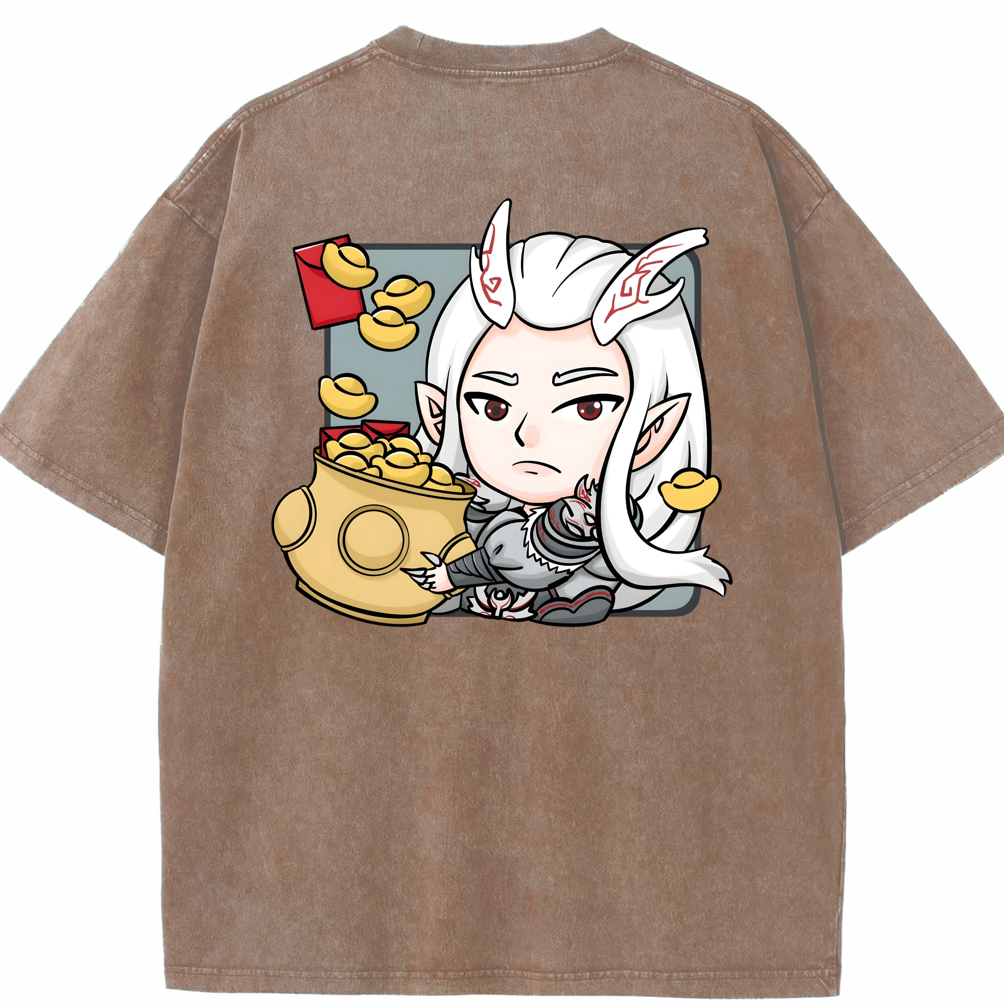 （画像用） Ne Zha 2 ナタ 魔童の大暴れ 綿100% ヴィンテージ風 半袖Tシャツ（背面プリント）