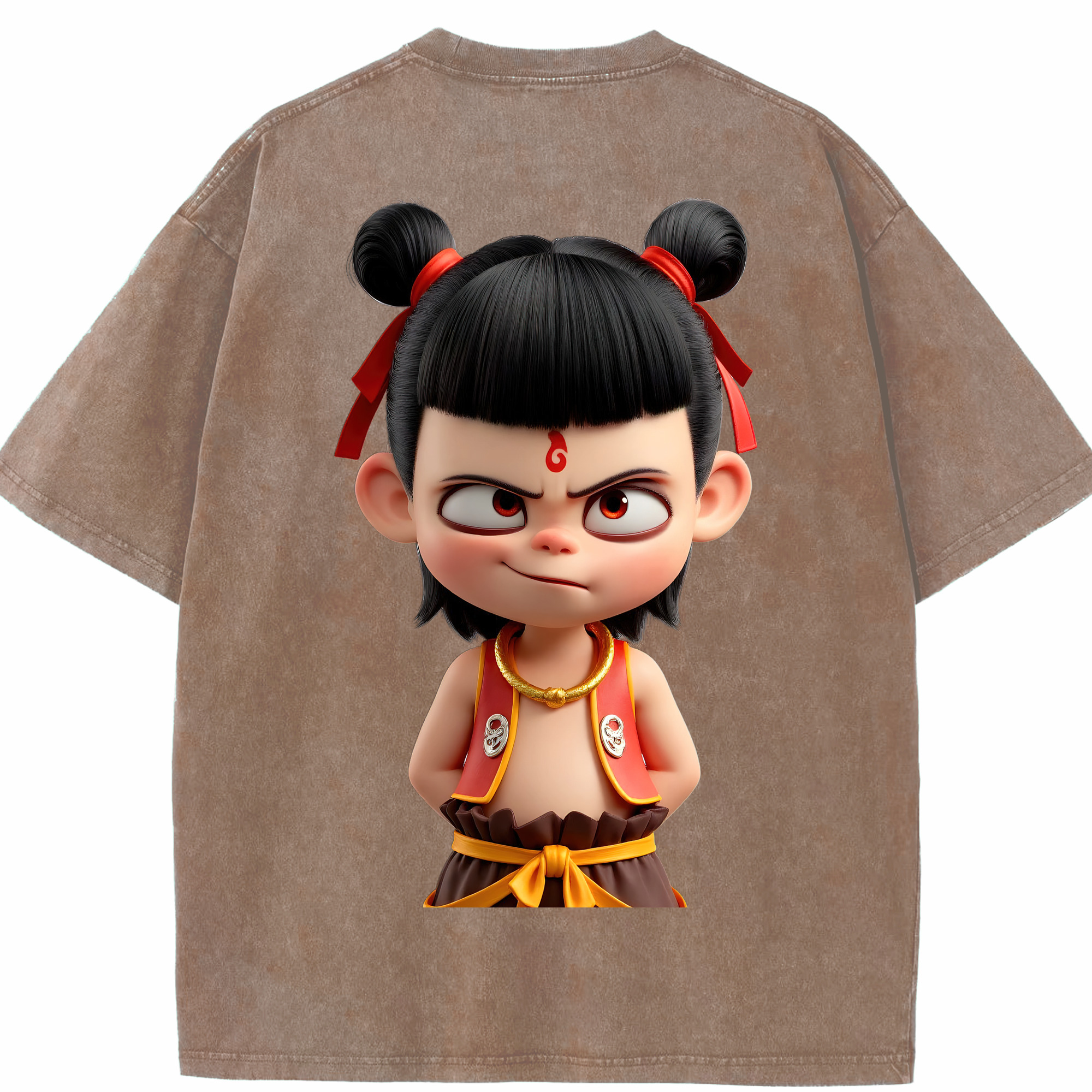 （画像用） Ne Zha 2 ナタ 魔童の大暴れ 綿100% ヴィンテージ風 半袖Tシャツ（背面プリント）