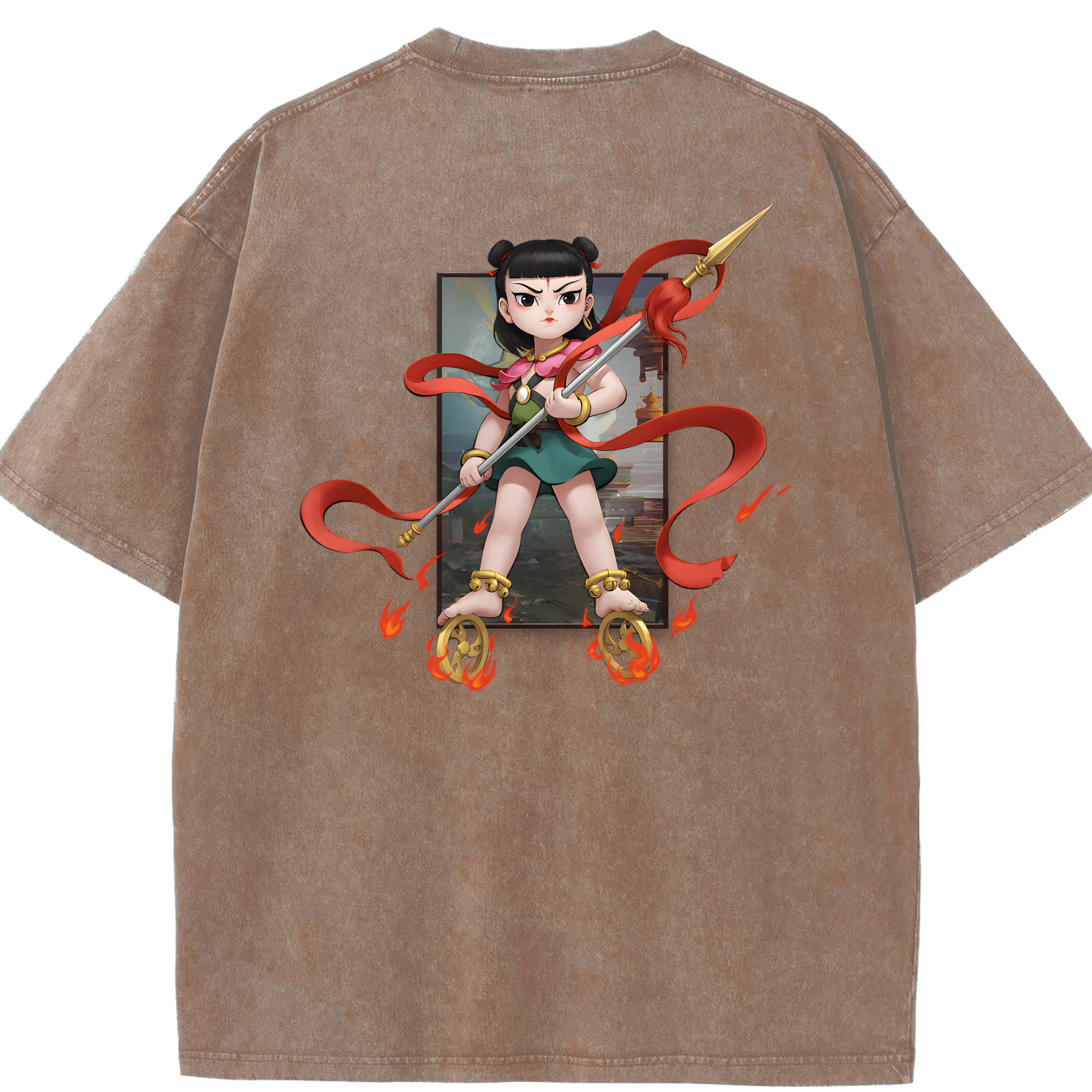 （画像用） Ne Zha 2 ナタ 魔童の大暴れ 綿100% ヴィンテージ風 半袖Tシャツ（背面プリント）