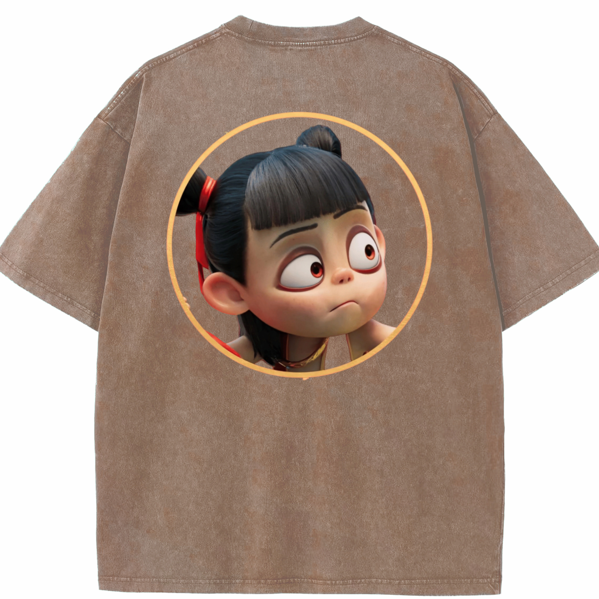 （画像用） Ne Zha 2 ナタ 魔童の大暴れ 綿100% ヴィンテージ風 半袖Tシャツ（背面プリント）