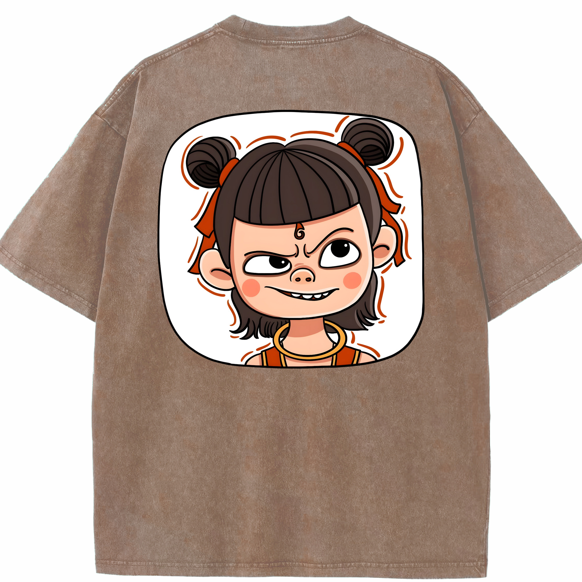 （画像用） Ne Zha 2 ナタ 魔童の大暴れ 綿100% ヴィンテージ風 半袖Tシャツ（背面プリント）