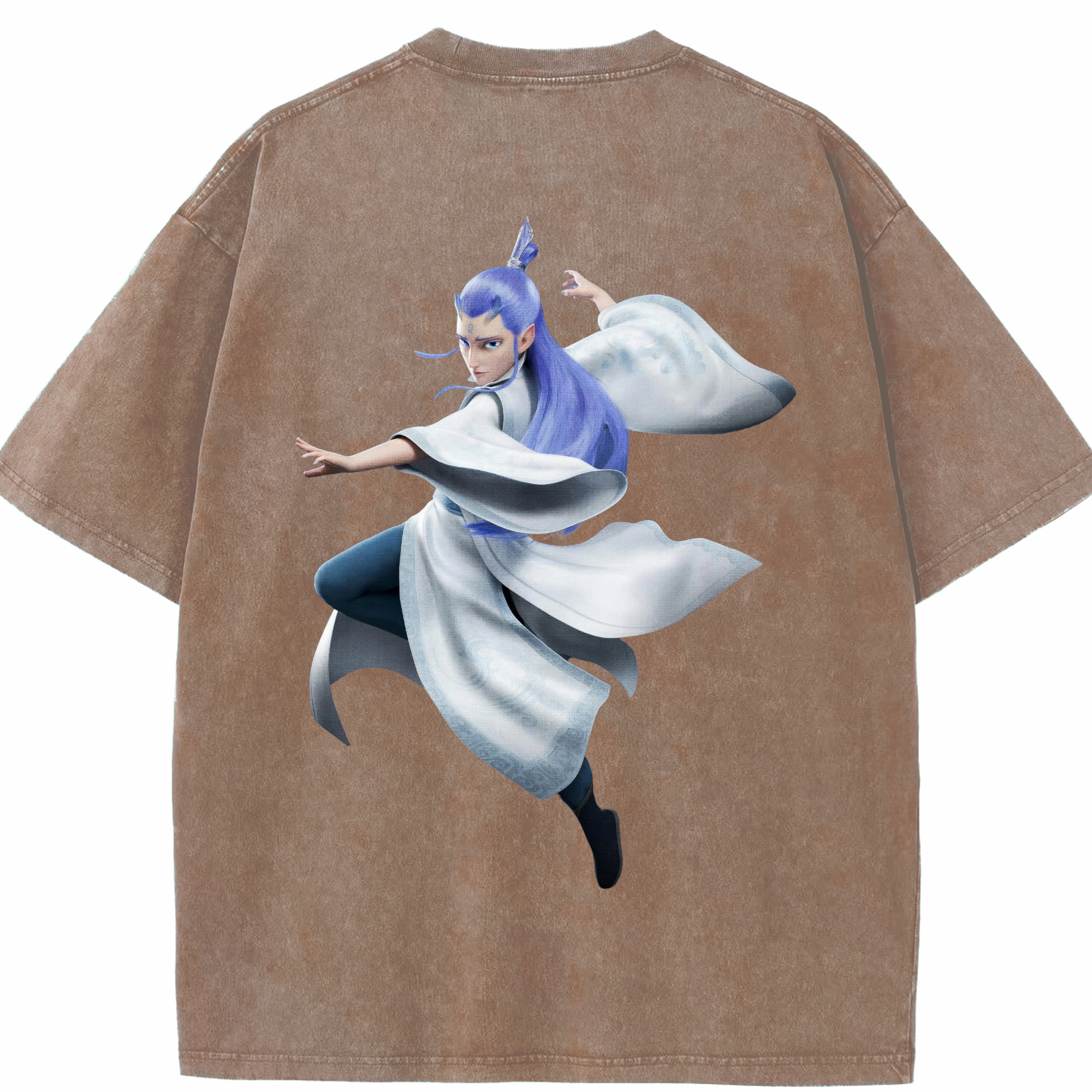 （画像用） Ne Zha 2 ナタ 魔童の大暴れ 綿100% ヴィンテージ風 半袖Tシャツ（背面プリント）