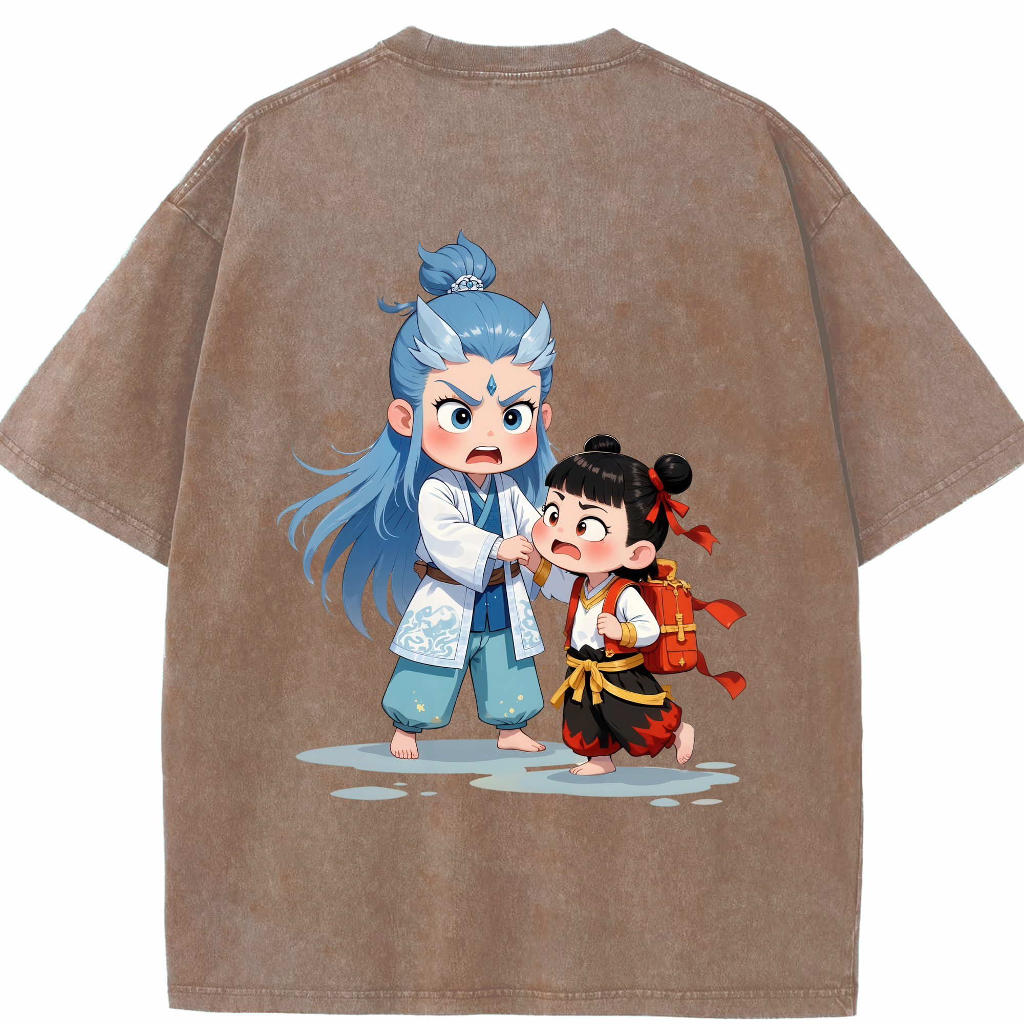 （画像用） Ne Zha 2 ナタ 魔童の大暴れ 綿100% ヴィンテージ風 半袖Tシャツ（背面プリント）