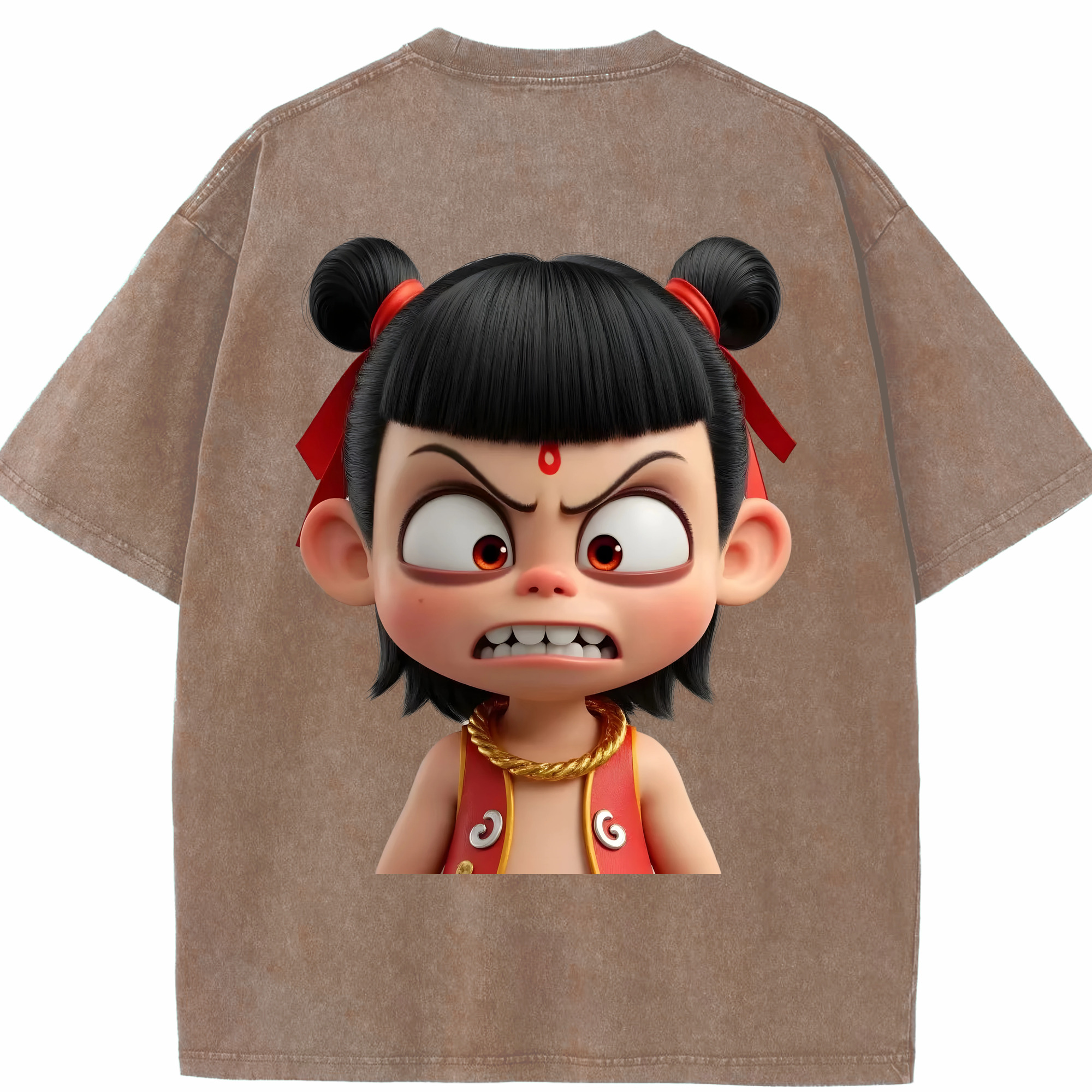 （画像用） Ne Zha 2 ナタ 魔童の大暴れ 綿100% ヴィンテージ風 半袖Tシャツ（背面プリント）