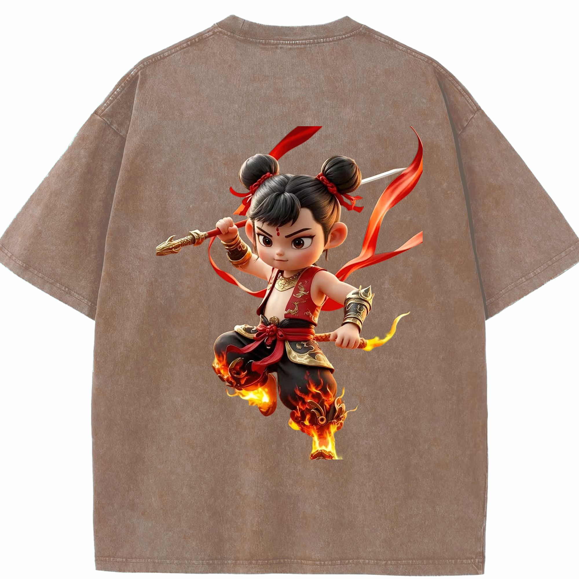 （画像用） Ne Zha 2 ナタ 魔童の大暴れ 綿100% ヴィンテージ風 半袖Tシャツ（背面プリント）