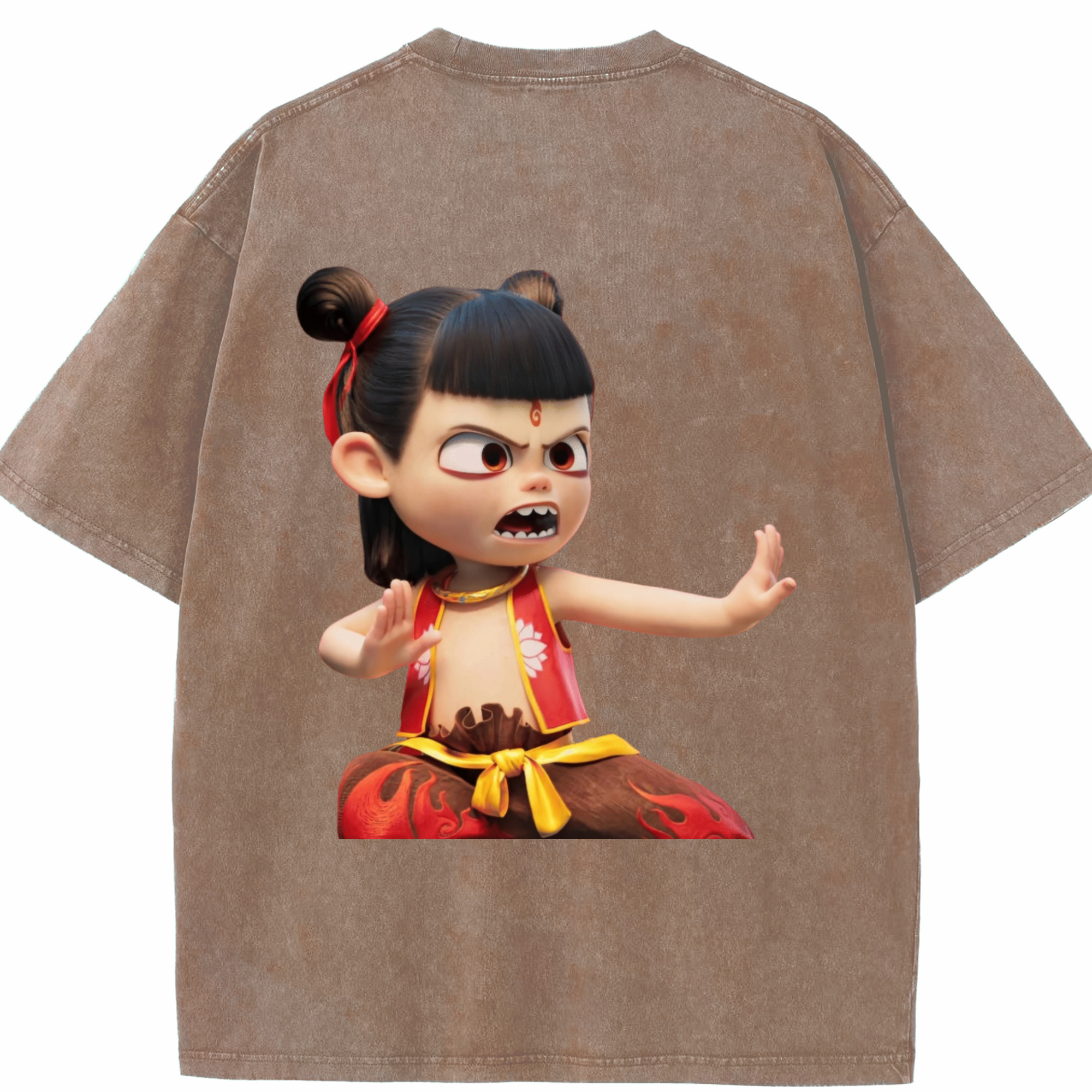 （画像用） Ne Zha 2 ナタ 魔童の大暴れ 綿100% ヴィンテージ風 半袖Tシャツ（背面プリント）