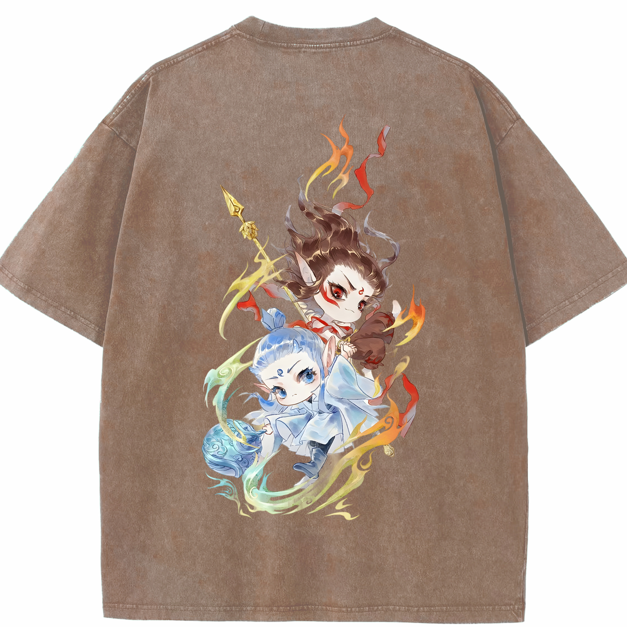 （画像用） Ne Zha 2 ナタ 魔童の大暴れ 綿100% ヴィンテージ風 半袖Tシャツ（背面プリント）