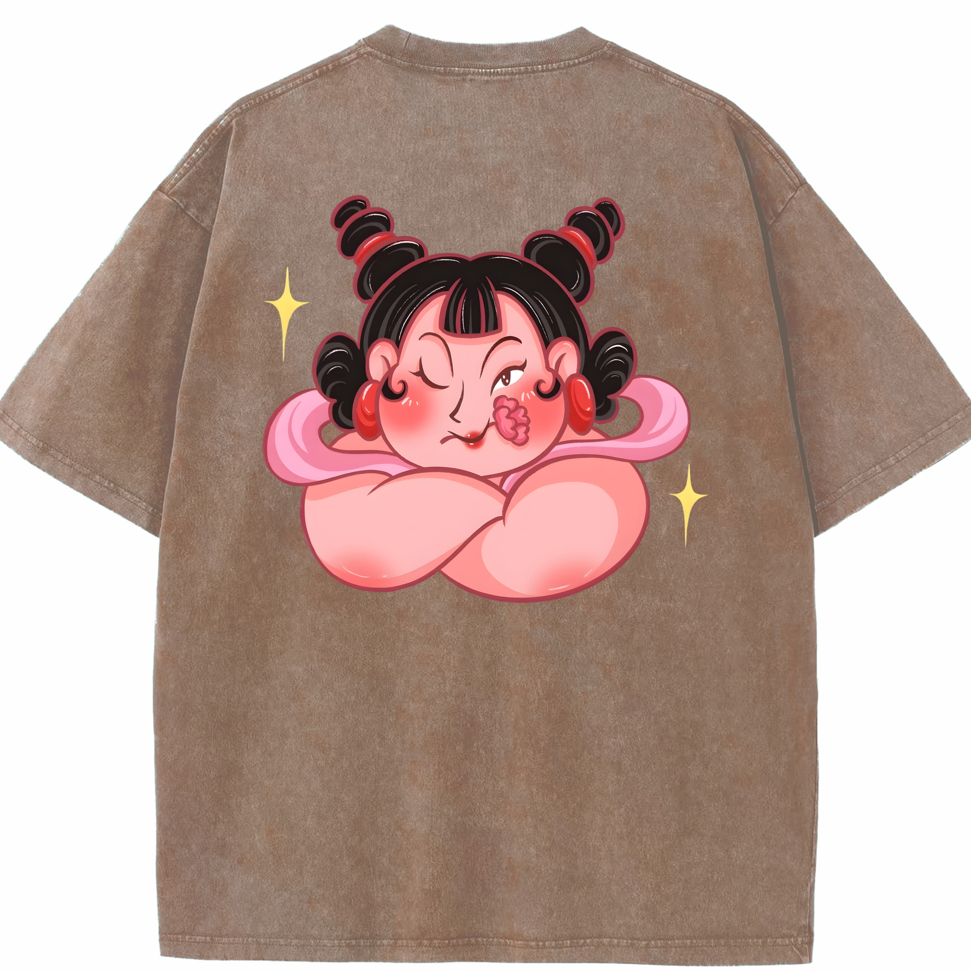（画像用） Ne Zha 2 ナタ 魔童の大暴れ 綿100% ヴィンテージ風 半袖Tシャツ（背面プリント）